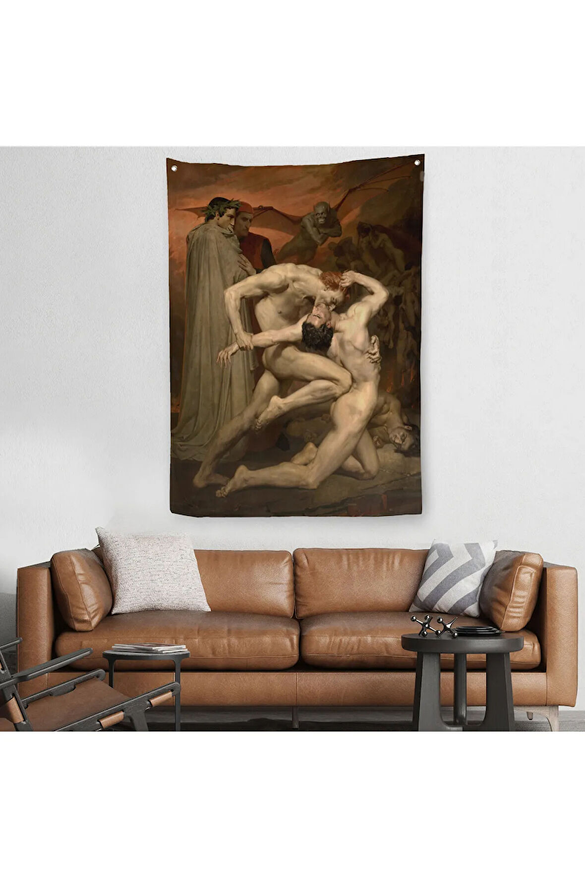 Dante ve Virgil Cehennemde William Adolphe Bouguereau Klasik Duvar Örtüsü - Halısı-5265