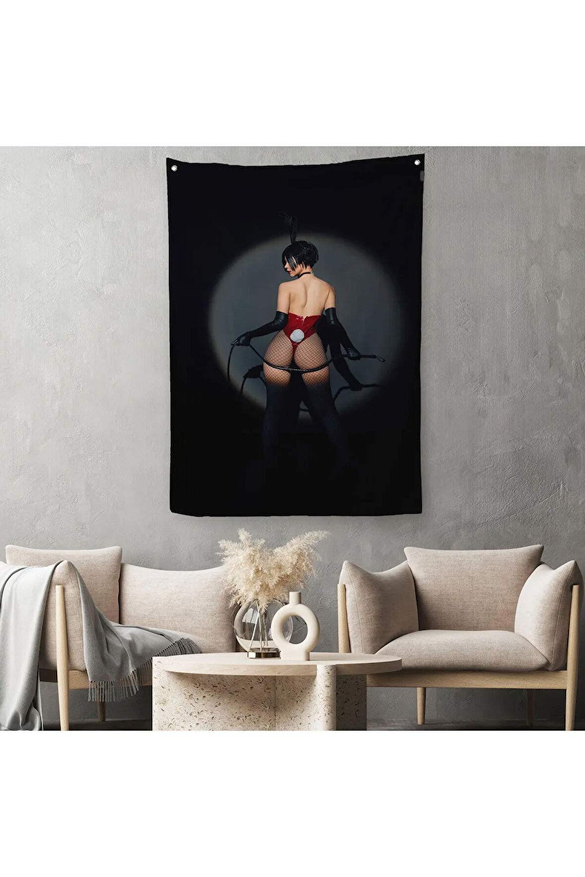 Siyah Beyaz Melek Kız Dekoratif Duvar Örtüsü - Halısı-5267B