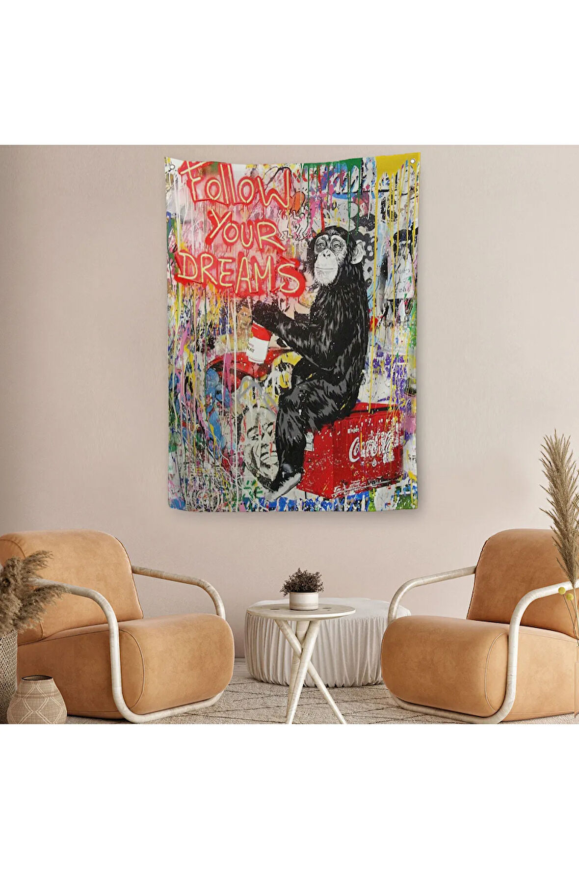 Hayallerinin Peşinden Git,Maymun Graffiti Posteri, Banksy Graffiti Duvar Örtüsü - Halısı5304