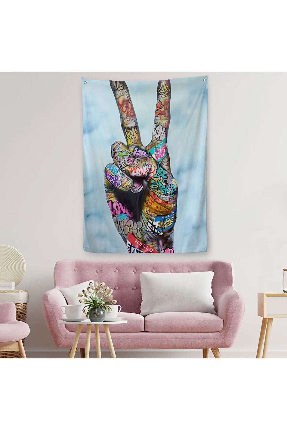 Graffiti Zafer İşareti Bansky Duvar Örtüsü Halısı Graffiti Sokak Sanatı 5308