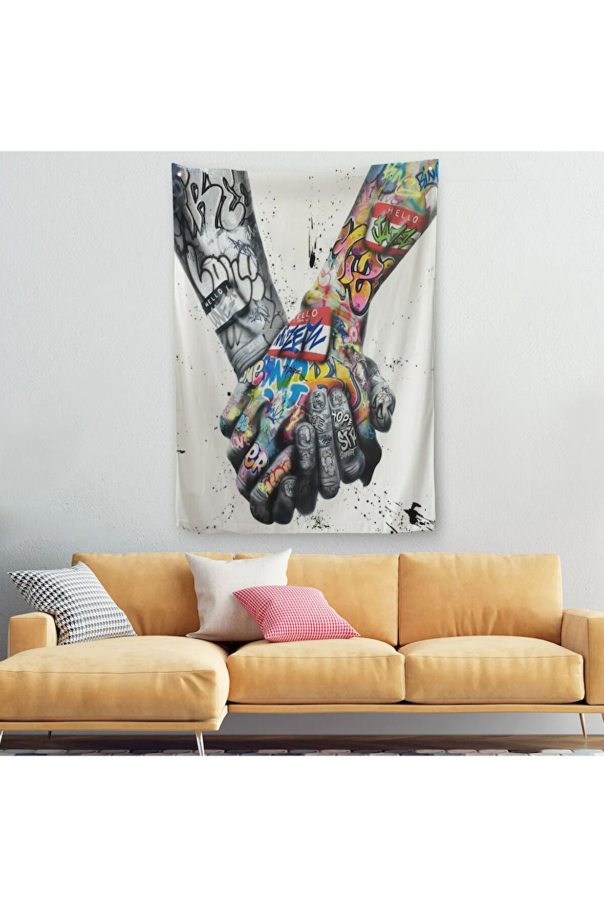 Graffiti El Duvar Posteri, El Ele Tutarak Duvar Örtüsü - Halısı-5312