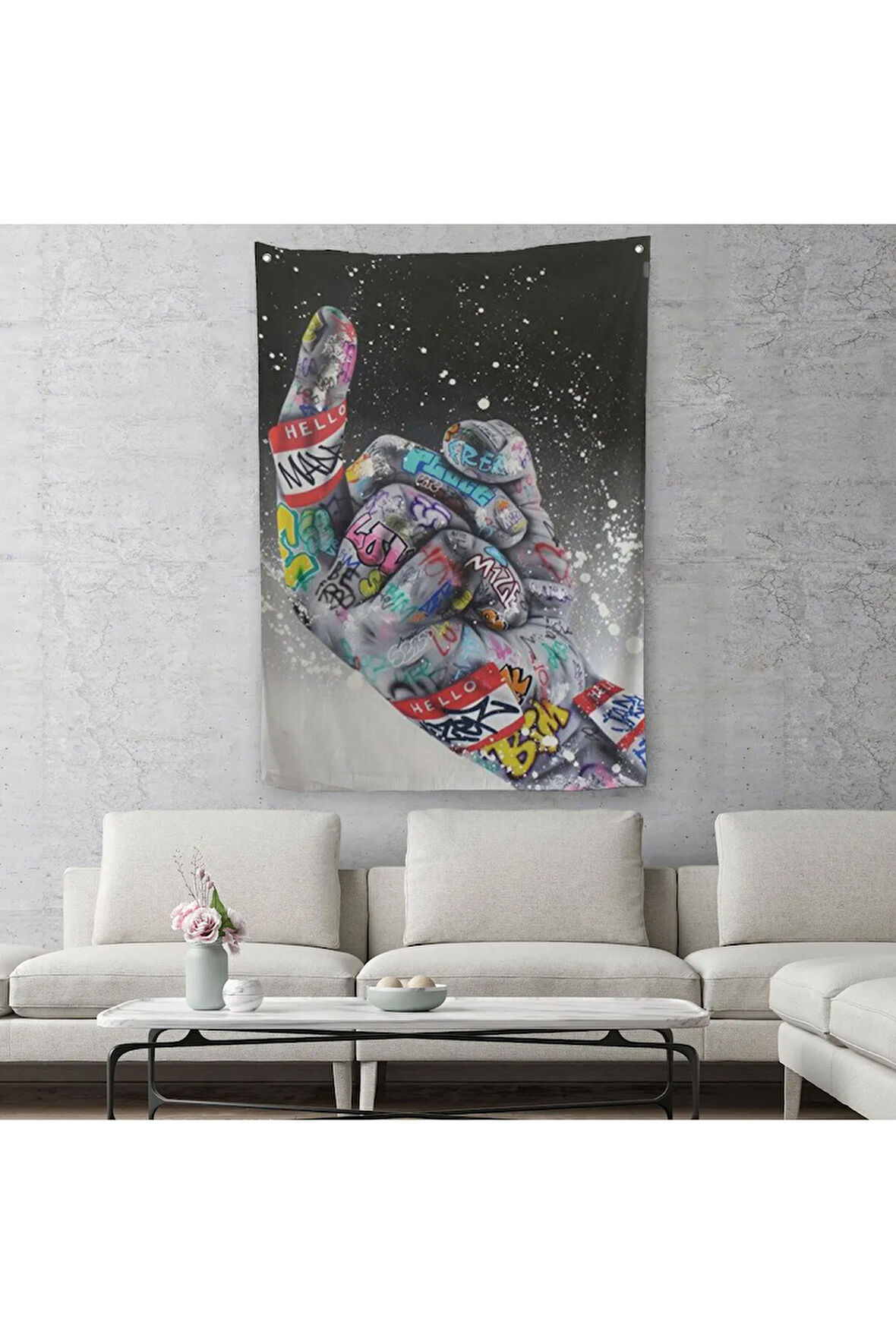 Graffiti Orta Parmak İzi Graffiti, Küfürlü El Hareketi, Hip Hop Duvar Örtüsü - Halısı-5314