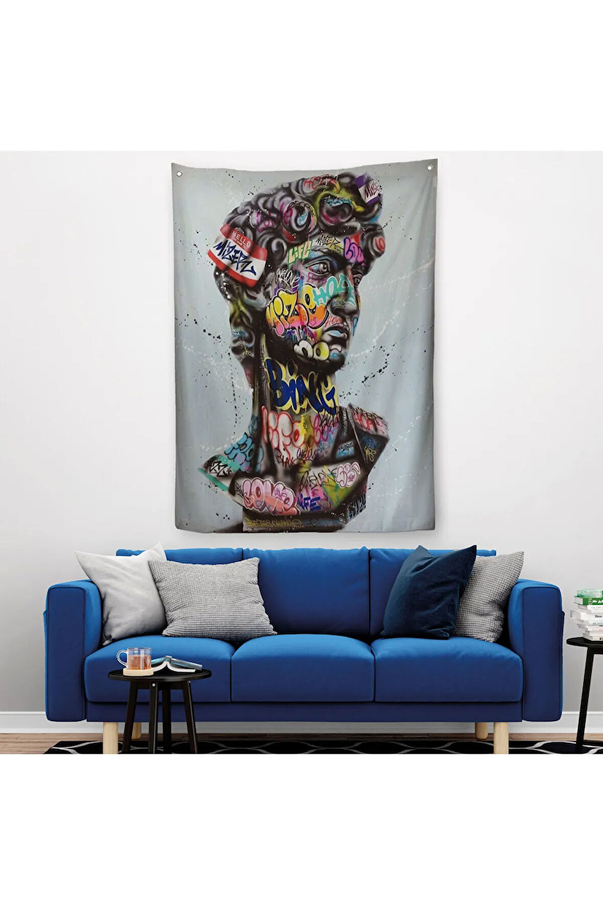 Banksy Antik Kafa Çizimi Renkli Poster, Michelangelo Sokak Sanatı Duvar Örtüsü - Halısı-5318