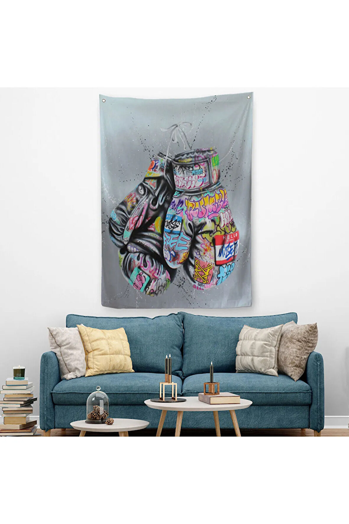 Boks Eldivenleri Duvar Örtüsü - Halısı, Renkli Banksy Sokak Graffiti Duvar Örtüsü - Halısı-5320