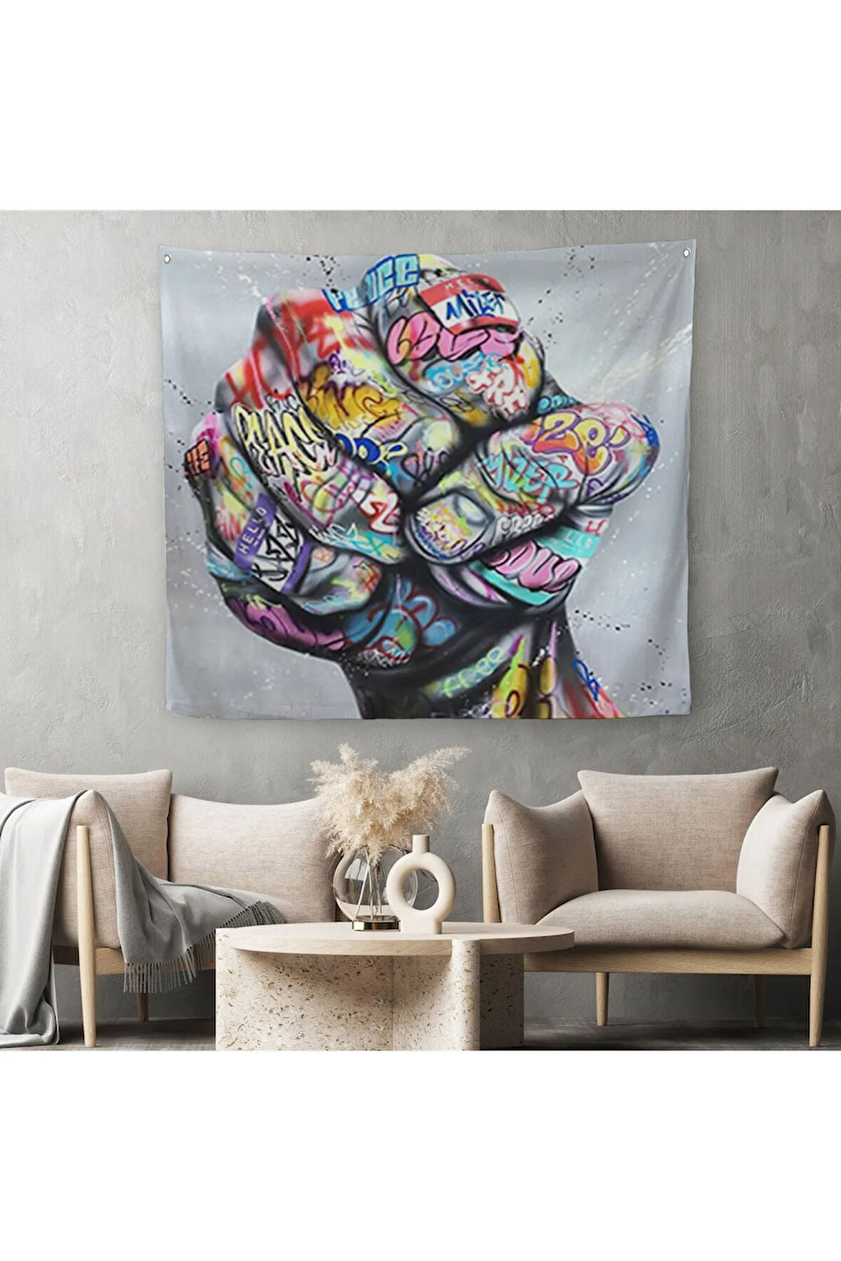 Sokak Graffiti Duvar Sanatı Kanvas Duvar Örtüsü-Halısı, Banksy Renkli Graffiti Pop Art-5338