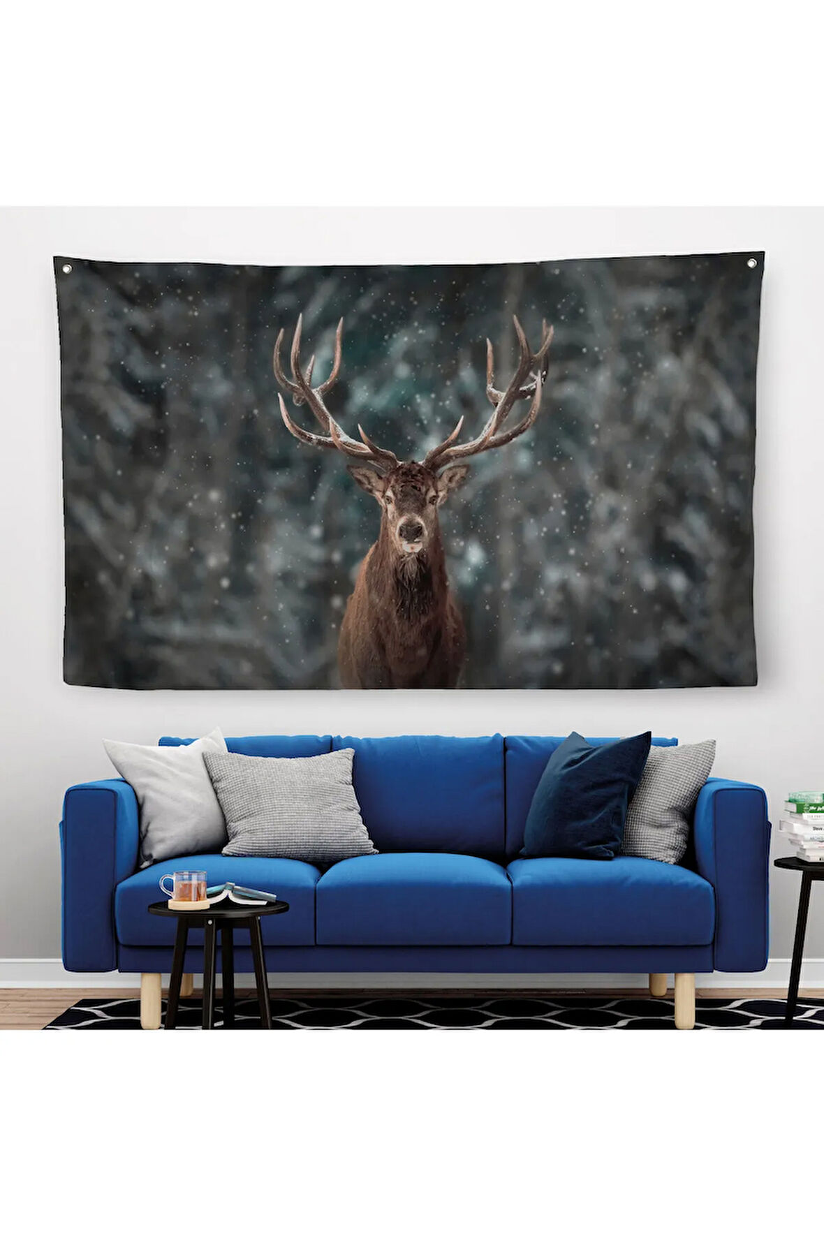 Ren Geyiği ve Kar Kanvas Duvar Örtüsü-Halısı, Ren Geyiği Kış Ormanı Duvar Örtüsü-Halısı-5370
