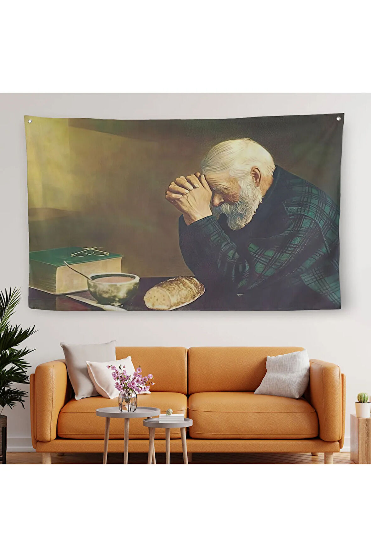 Eric Enstrom Grace Adam Ekmek Üzerinde Dua Ediyor Kanvas Duvar Örtüsü-Halısı-5393