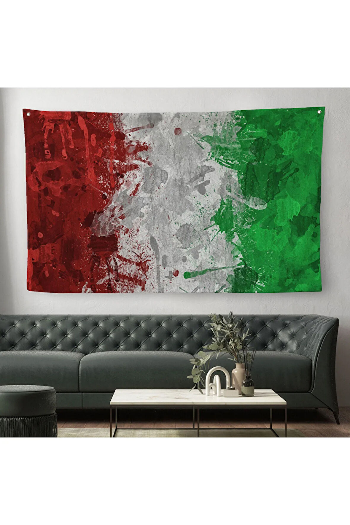 İtalya Bayrağı Kanvas Duvar Örtüsü-Halısı, Ev ve Ofis Dekoru, Spor Kulübü, Bar Dekoru-5402
