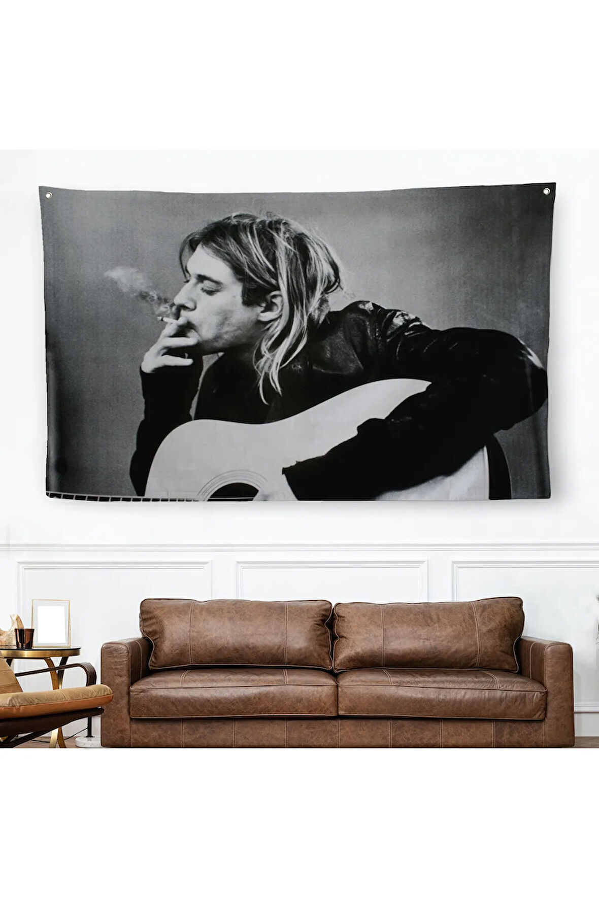 Kurt Cobain Sigara İçen Ünlü Baskı Duvar Sanatı Kanvas Duvar Örtüsü-Halısı, Nirvana Baskı-5405