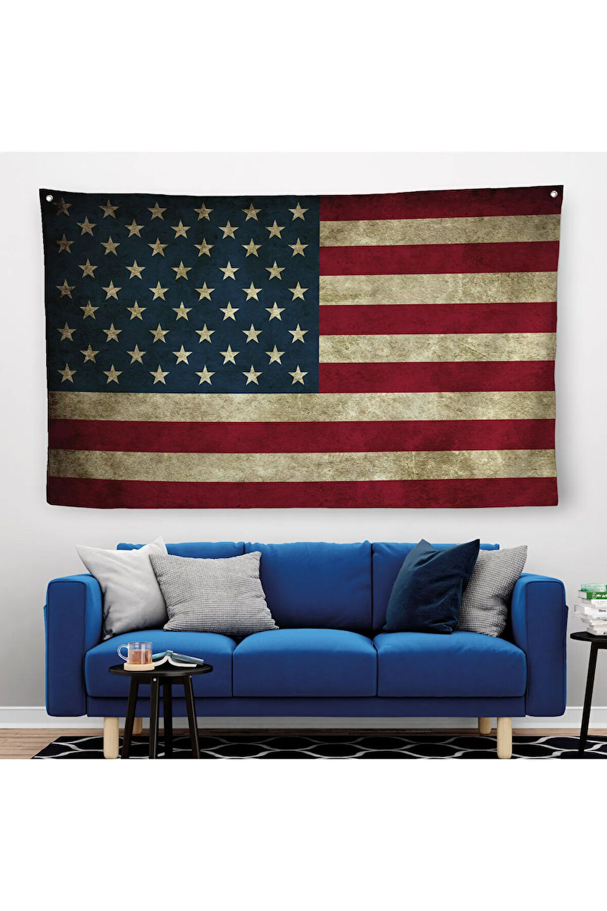 Amerika Birleşik Devletleri Bayrağı Rustik Kanvas Duvar Örtüsü-Halısı-5412