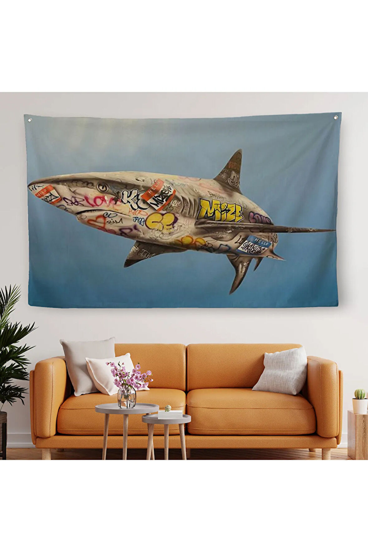 Graffiti Köpek Balığı Kanvas, Pop Art Duvar Örtüsü-Halısı-5416