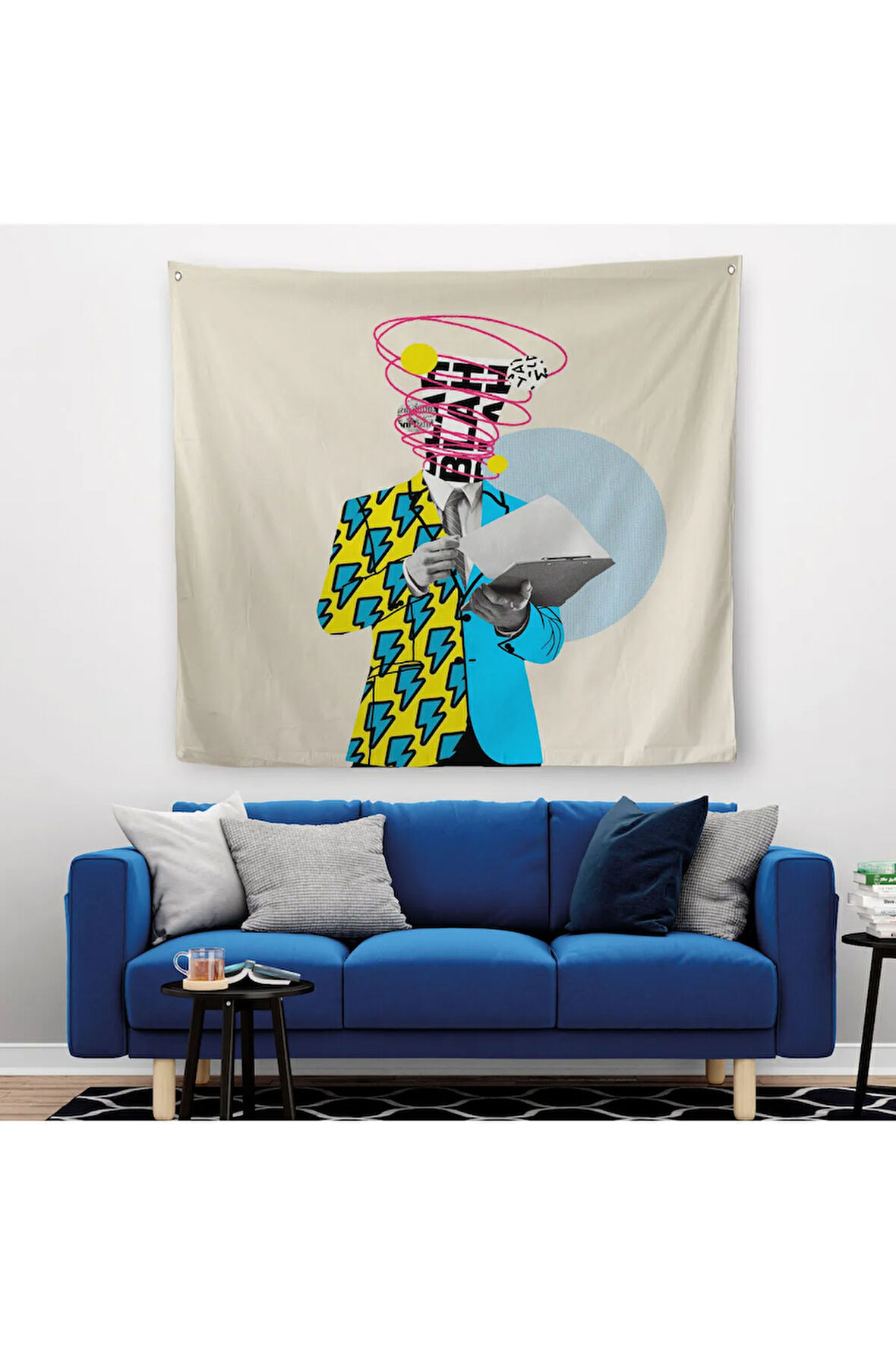 Çizgi Roman Kahramanı Kahvesini Yudumluyor Pop Art Kanvas Duvar Örtüsü-Halısı-5800