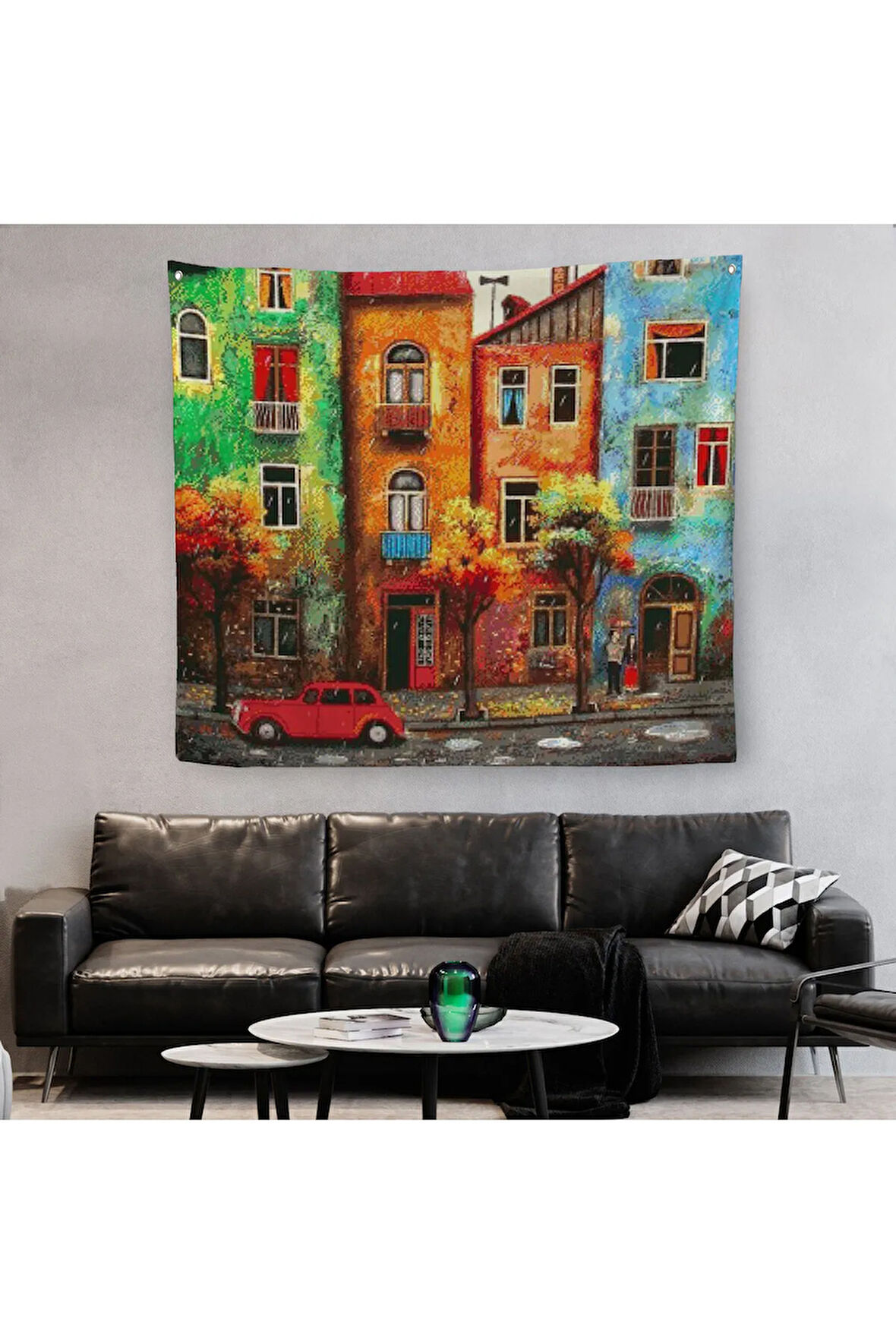 Renkli Hollanda Evleri Kanvas Duvar Örtüsü-Halısı-5865