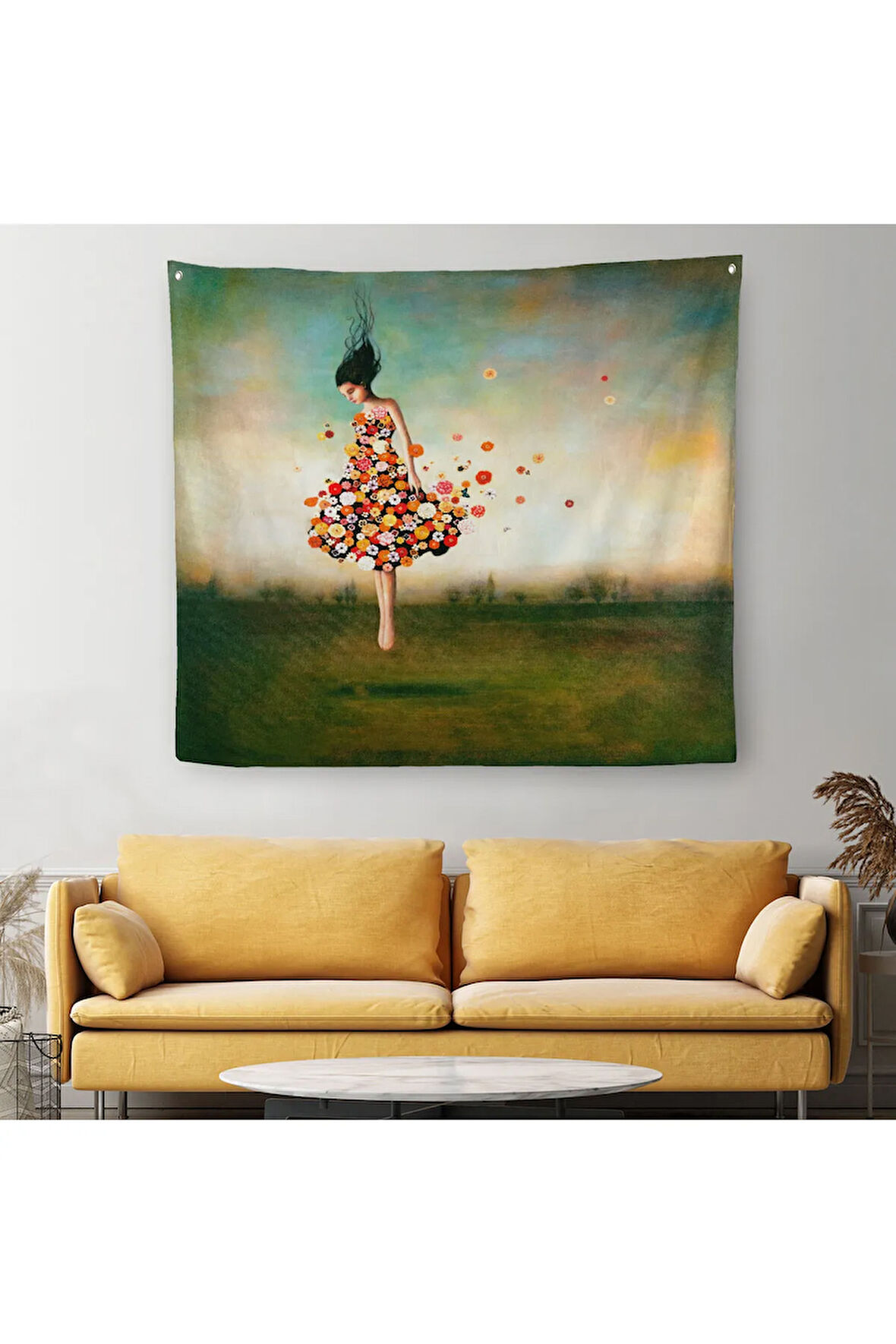 Çiçek Elbiseli Kız Kanvas Duvar Örtüsü-Halısı-5889