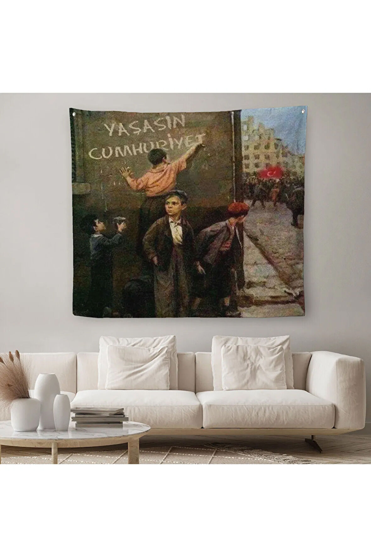 Yaşasın Cumhuriyet Yazan Çocuklar Kanvas Duvar Örtüsü-Halısı-5896