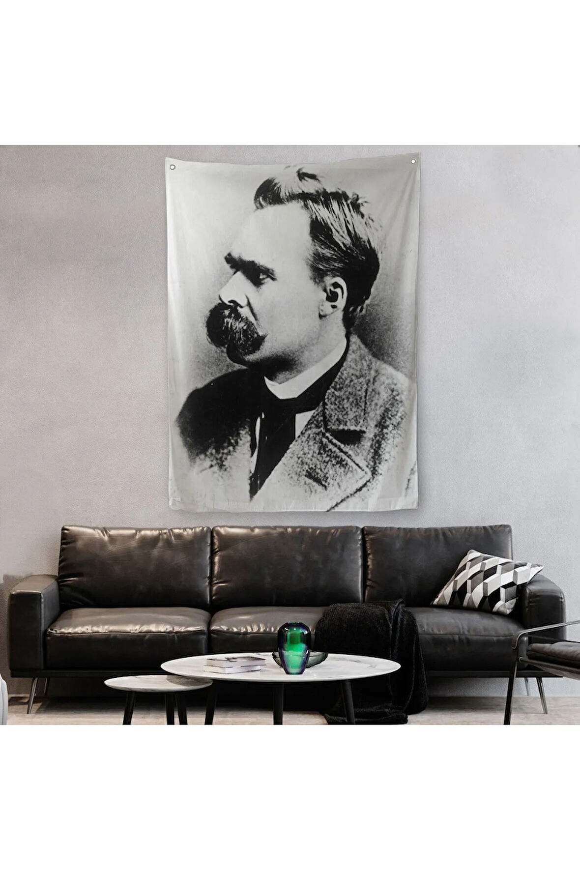 Friedrich Nietzsche Siyah Beyaz Dekoratif Duvar Örtüsü - Halısı-5963