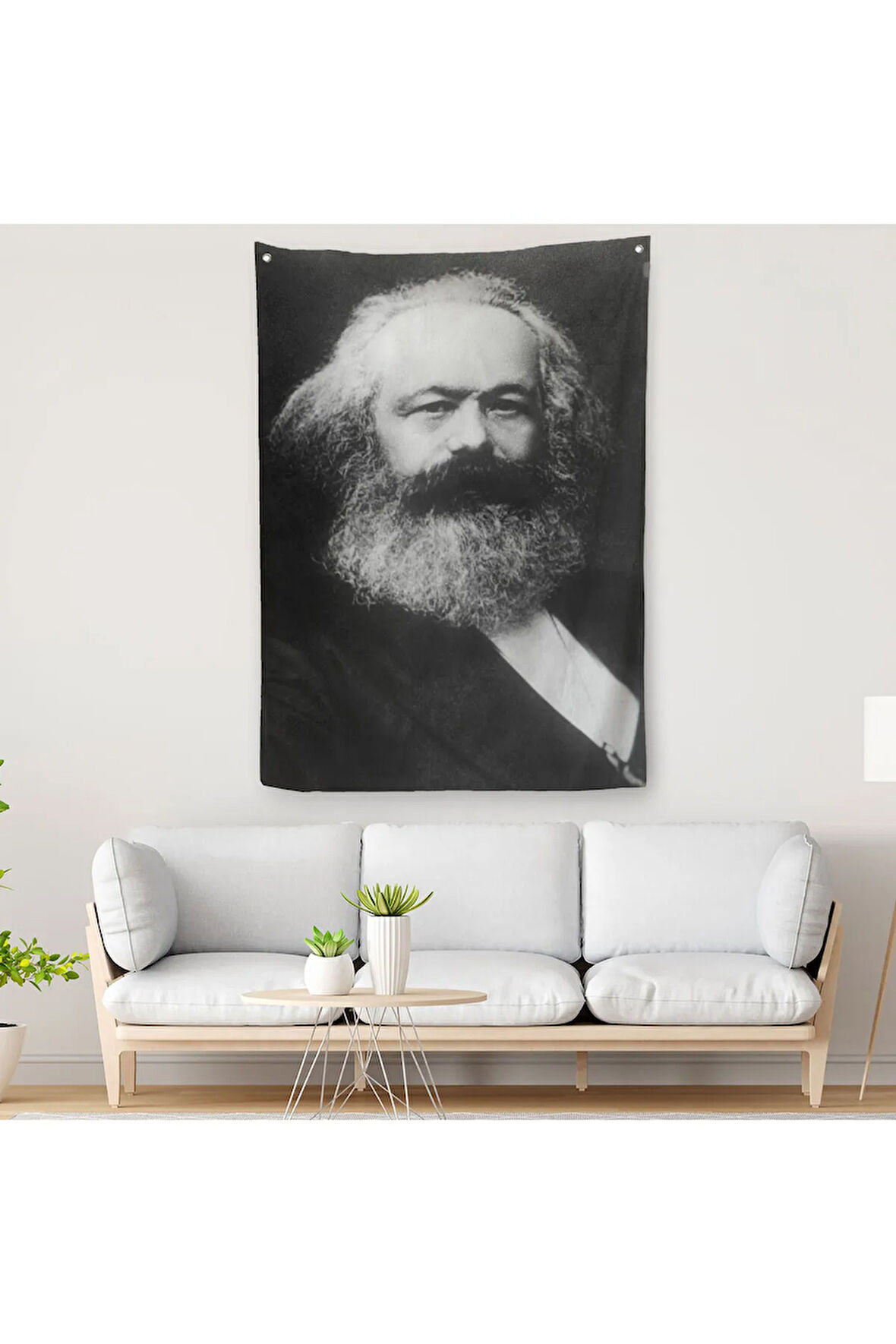 Karl Marx Siyah Beyaz Dekoratif Duvar Örtüsü - Halısı-5964