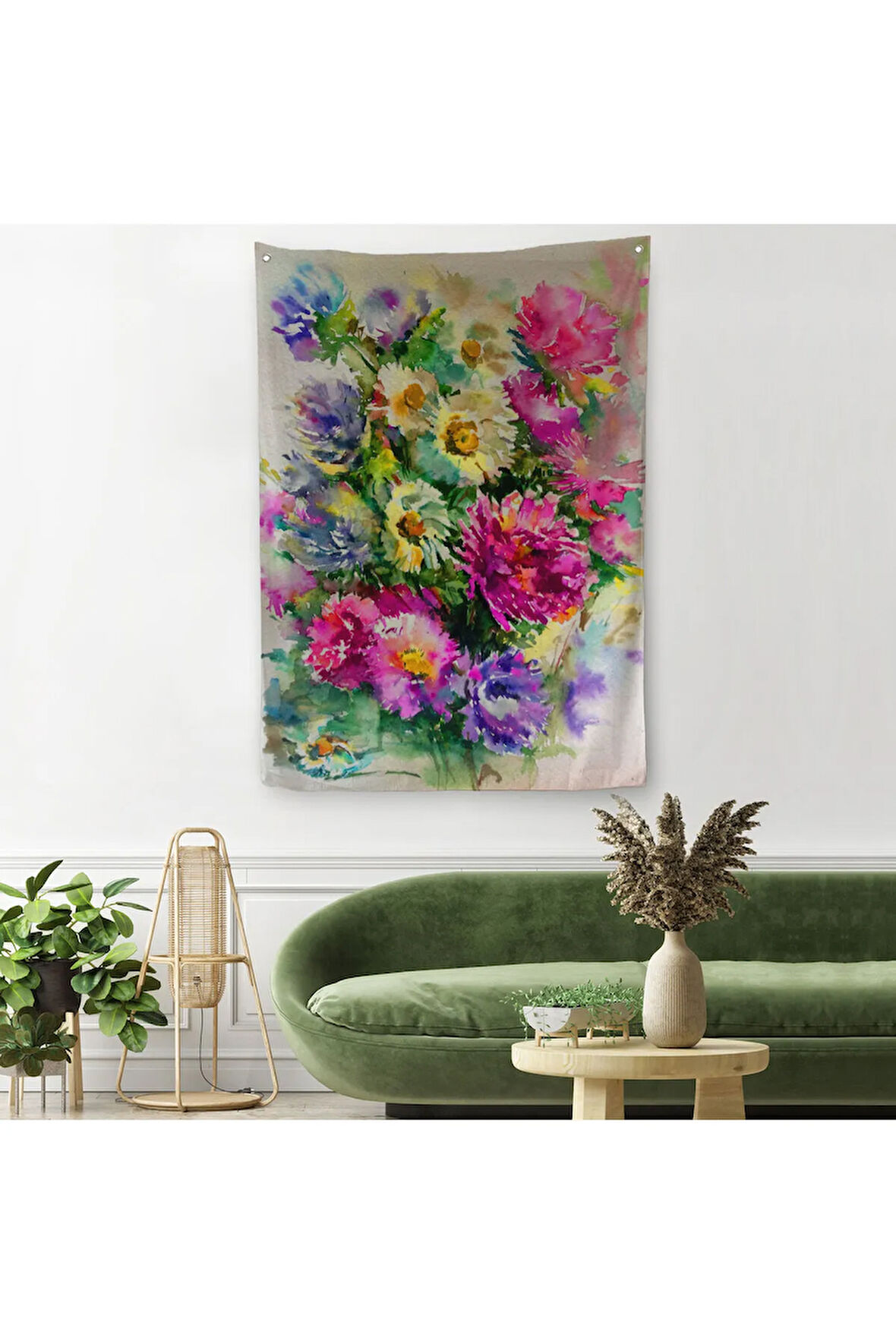 Renkli Çiçekler Duvar Örtüsü - Halısı-5993