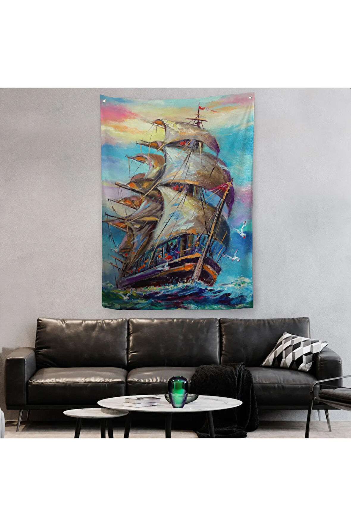 Yağlı Boya Görünümlü Yelkenli Duvar Örtüsü - Halısı-5999