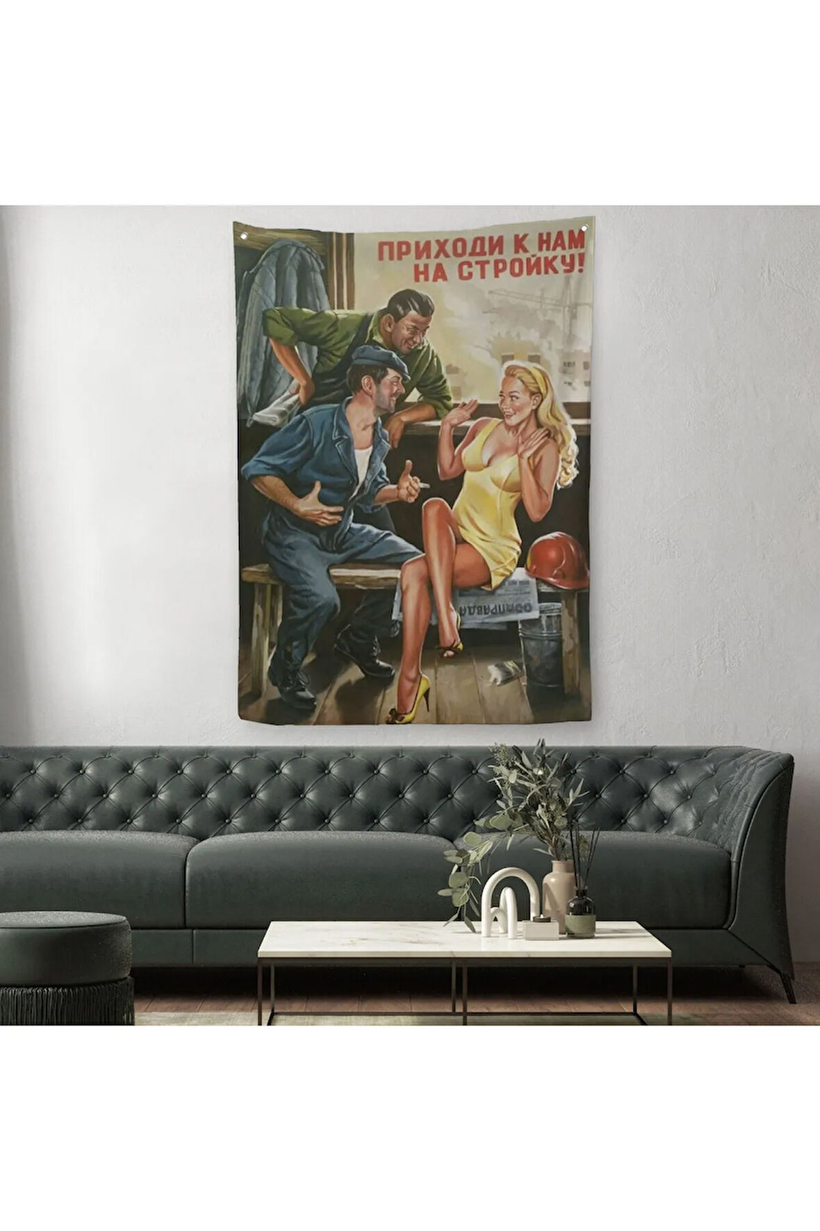 Sovyet Dönemi İşçiler ve Sarışın Kadın Duvar Örtüsü - Halısı-6031