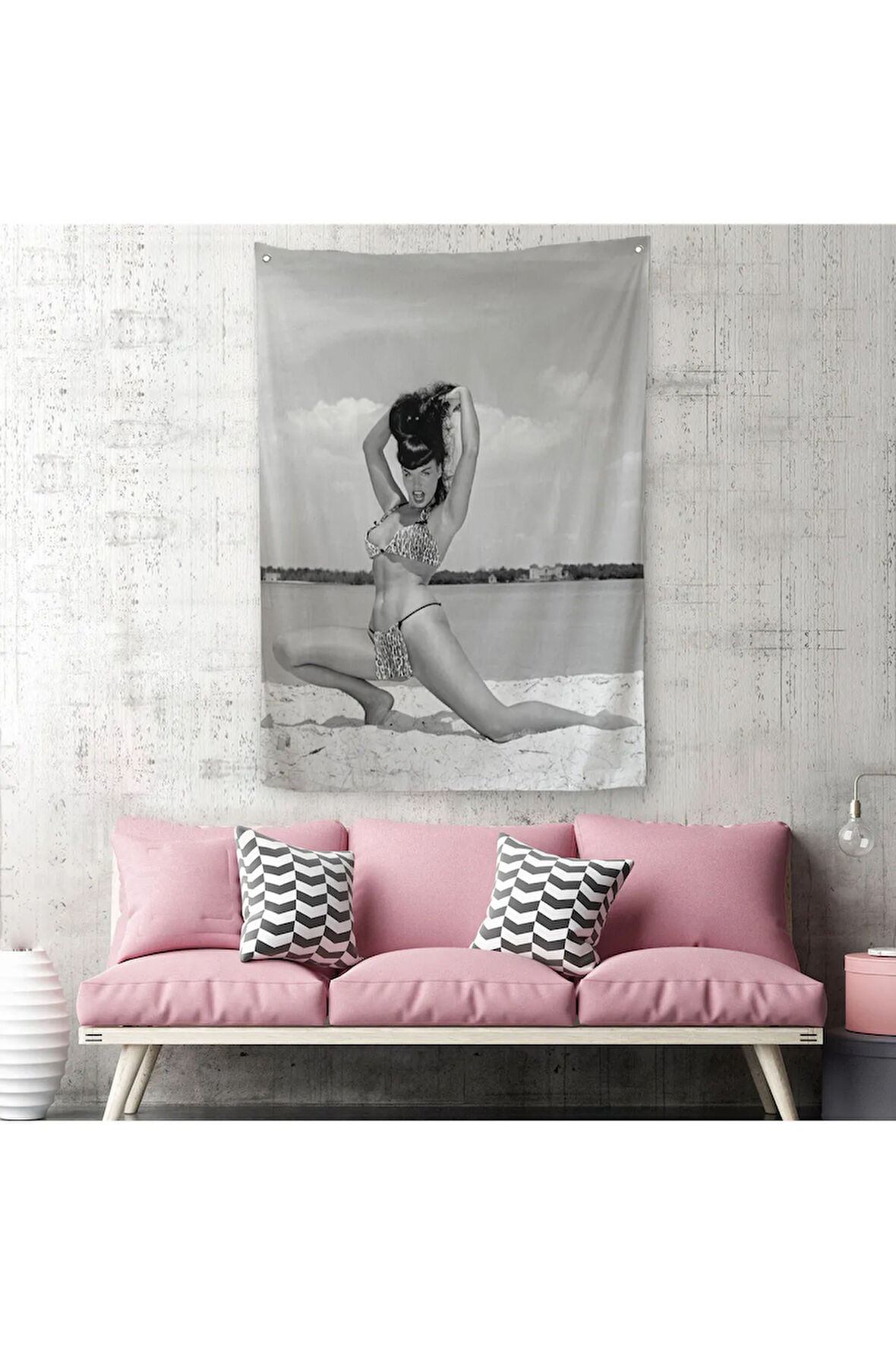 Leopar Bikinili Bettie Page Duvar Örtüsü-Halısı - Halısı-6053