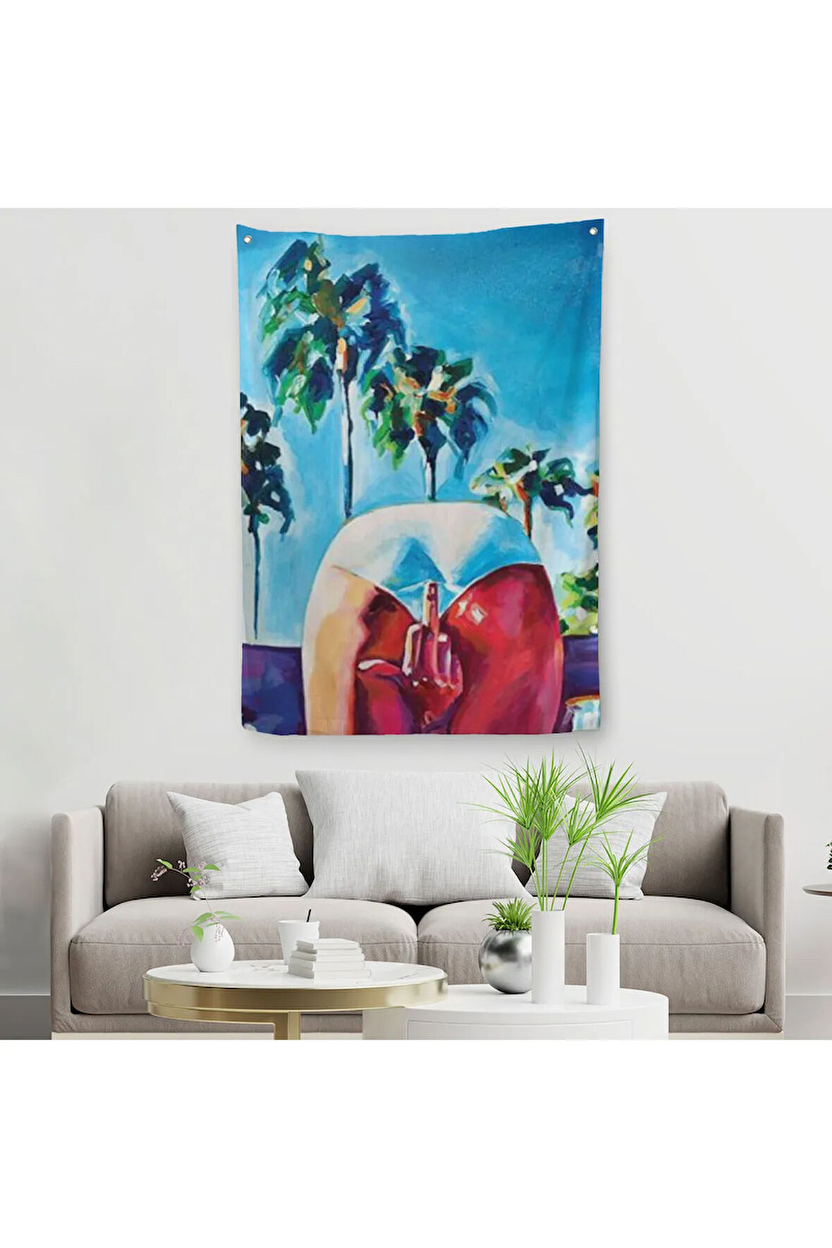 Bacaklarının Arasından Orta Parmak İşareti Yapan Kadın Duvar Örtüsü - Halısı-608