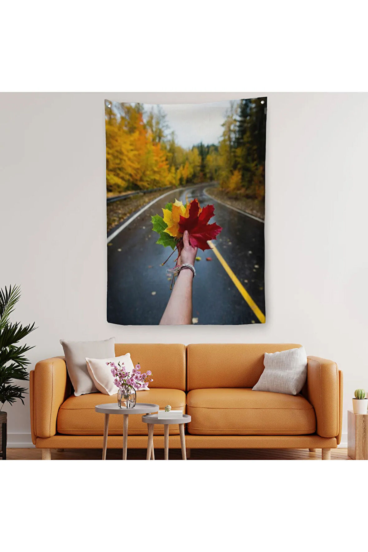 Sonbaharın Renkli Yaprakları ve Yol Manzarası Duvar Örtüsü - Halısı-6089