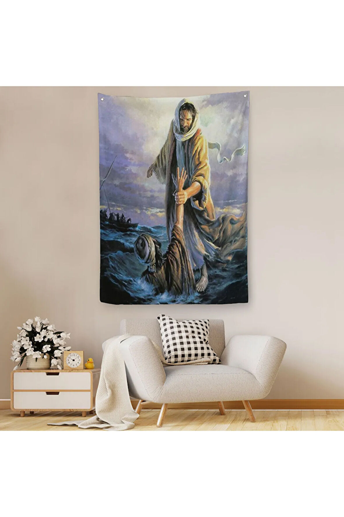 İsa Peteri Kurtarıyor Duvar Örtüsü - Halısı, Hırıstıyan Hediyesi, Jesus Saving Peter-6092