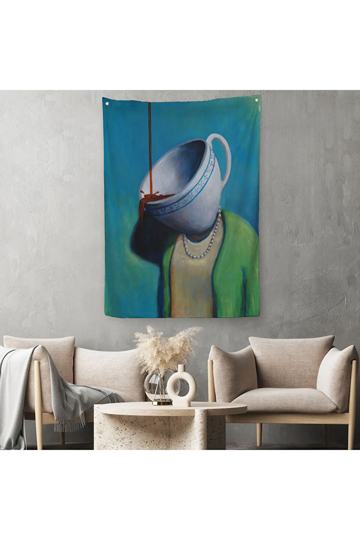 Kahve Tiryakisi Kadın Dekoratif Duvar Örtüsü - Halısı-6128