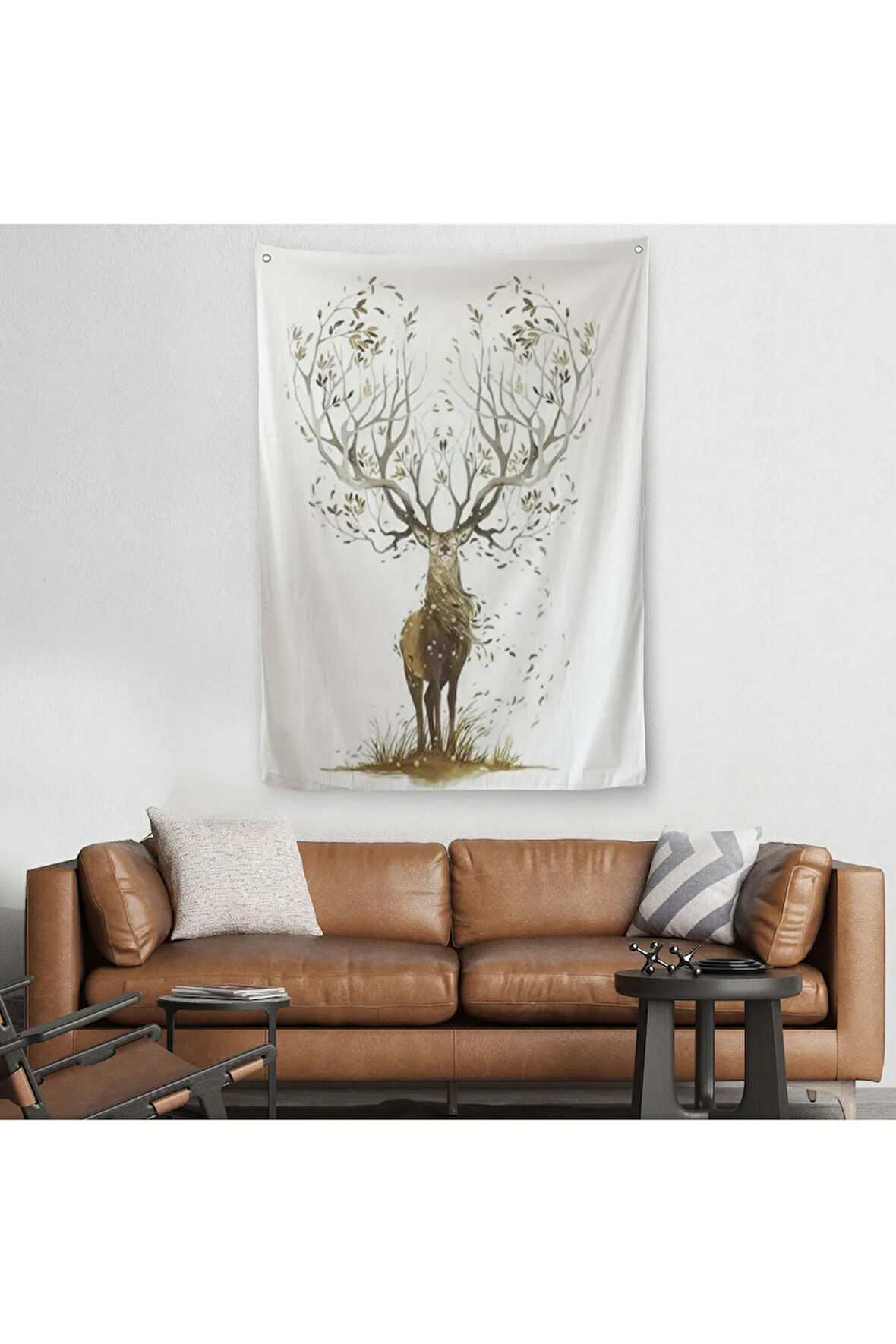 Yaprak Boynuzlu Geyik Duvar Örtüsü - Halısı-6133