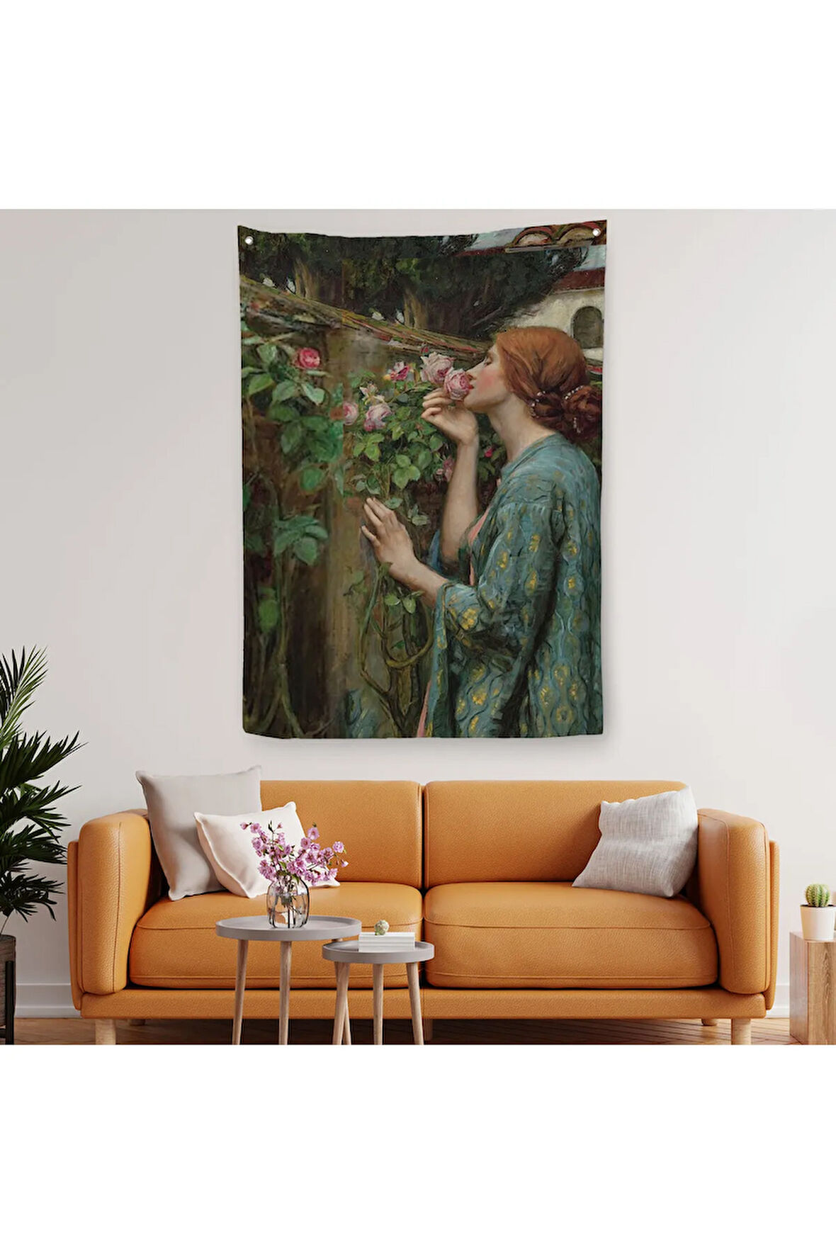 Gül Koklayan Güzel Helen Dekoratif Duvar Örtüsü - Halısı-6138