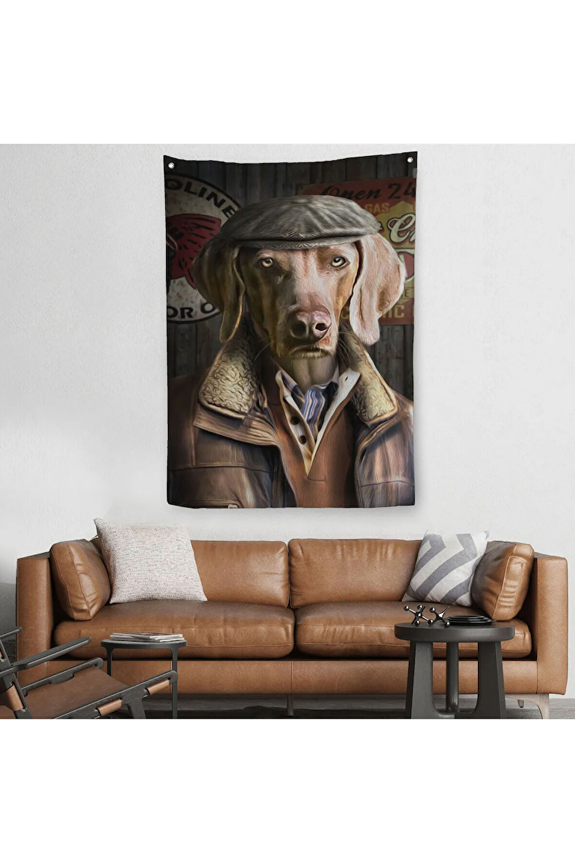 İnsan Kıyafetli Kasketli Köpek Dekoratif Duvar Örtüsü - Halısı -6178