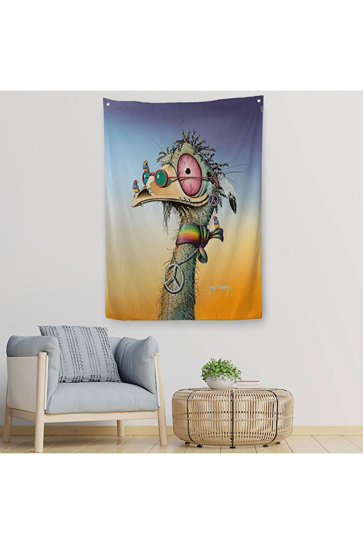 Hippi Devekuşu Dekoratif Duvar Örtüsü - Halısı -6181