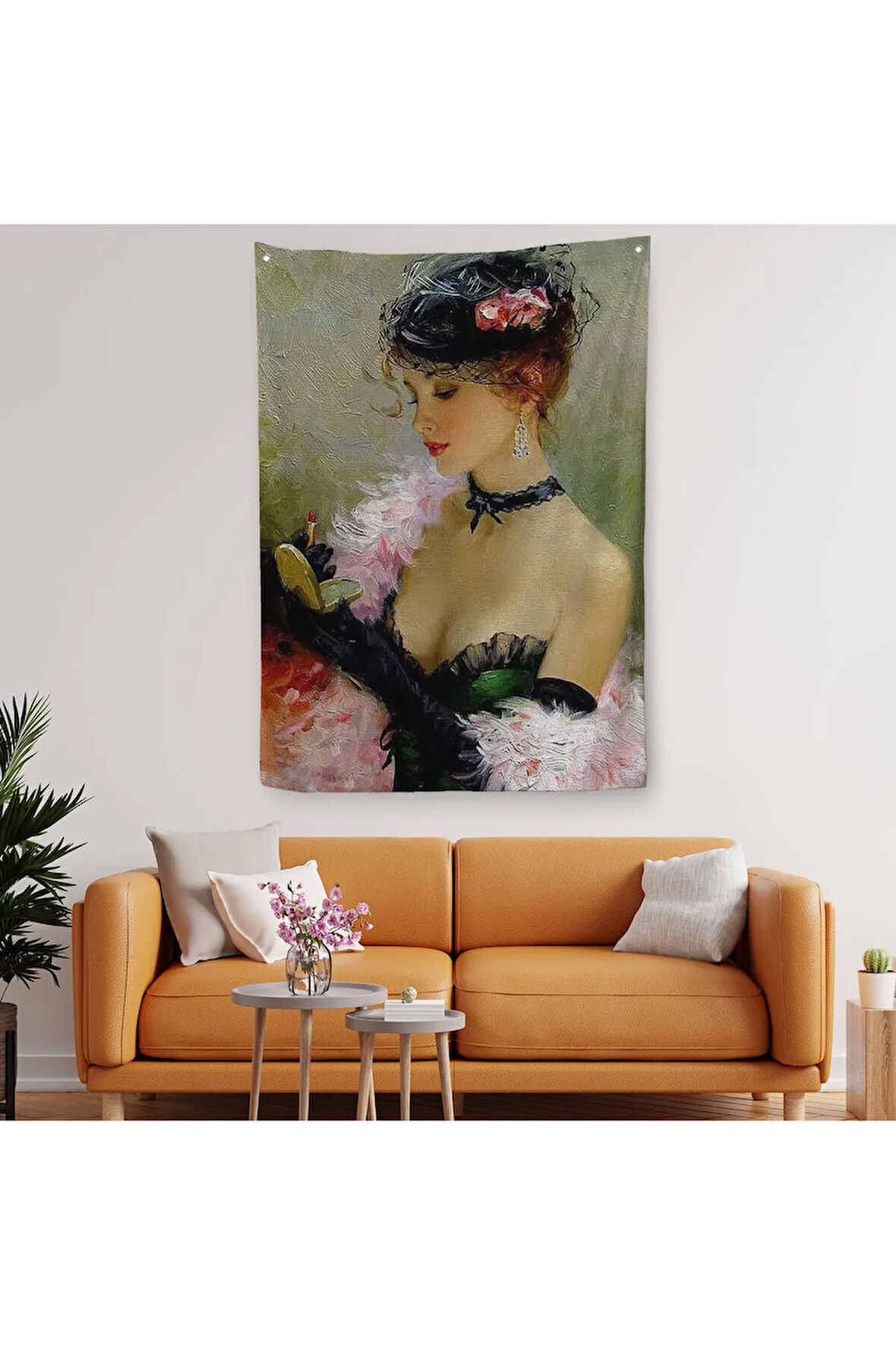 Makyaj Yapan Güzel Kadın Dekoratif Duvar Örtüsü - Halısı -6187