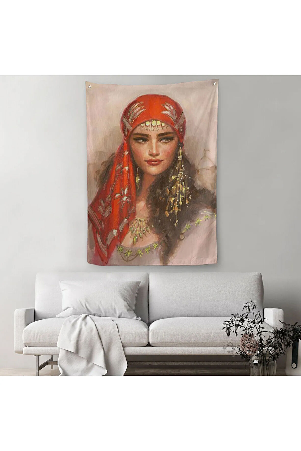 Kırmızı Başörtülü Güzel kadın Duvar Örtüsü-Halısı - Halısı-6206