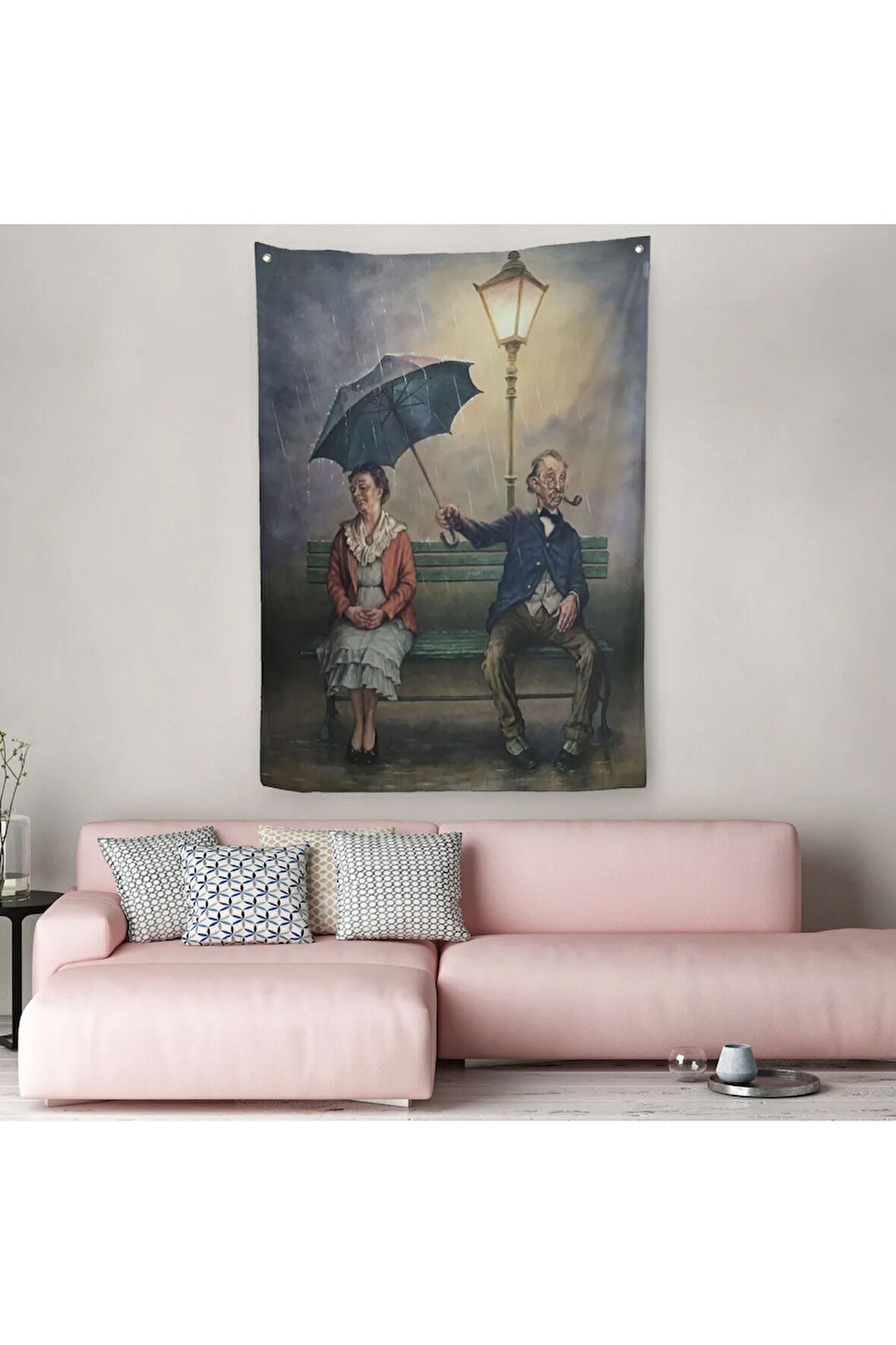 Yağmur Altındaki Küs Sevgililer Dekoratif Duvar Örtüsü - Halısı-6223