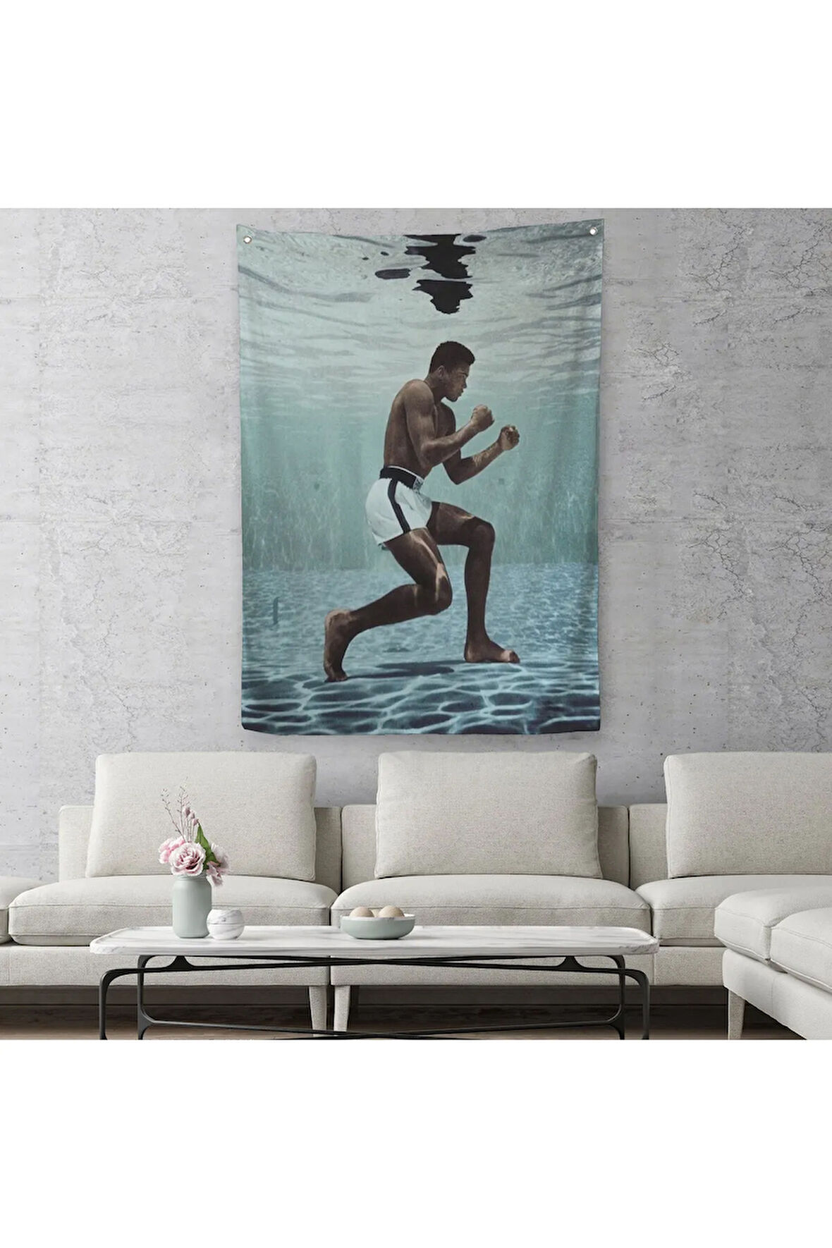 Su Altında Antreman Yapan Boksor Muhammet Ali Duvar Örtüsü - Halısı-6234