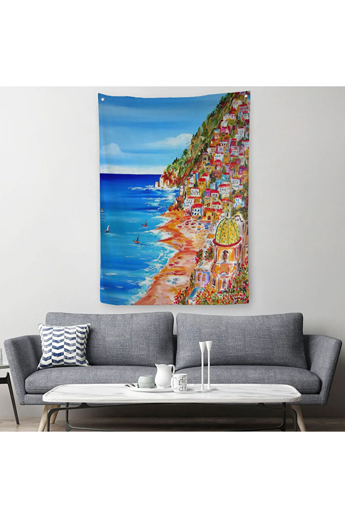 İtalya La Bella Positano Amalfi Sahili Duvar Örtüsü - Halısı-6237