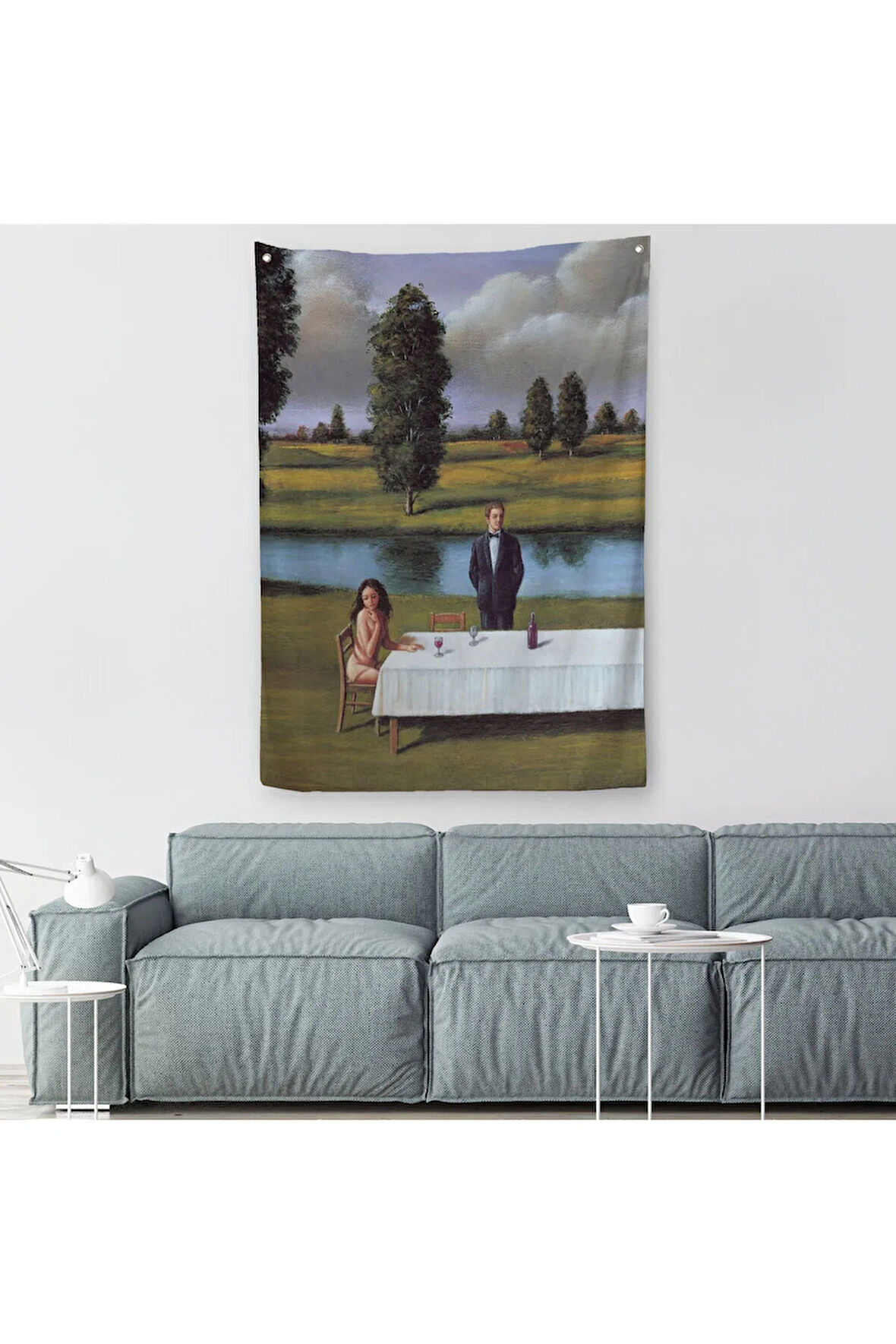 Nehir Kenarında Sevgilisini Bekleyen Kadın Duvar Örtüsü - Halısı-6258
