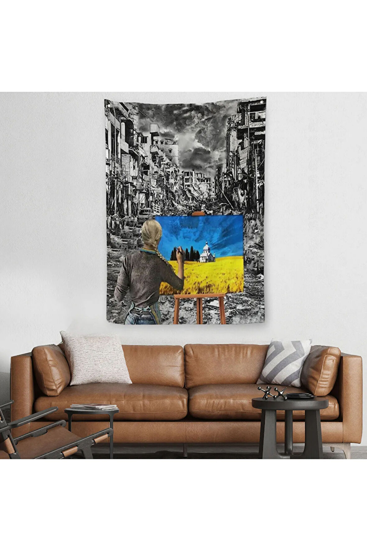 Hayalindeki Ukrayna'yi Çizen Ukraynalı Ressam Duvar Örtüsü - Halısı-6295