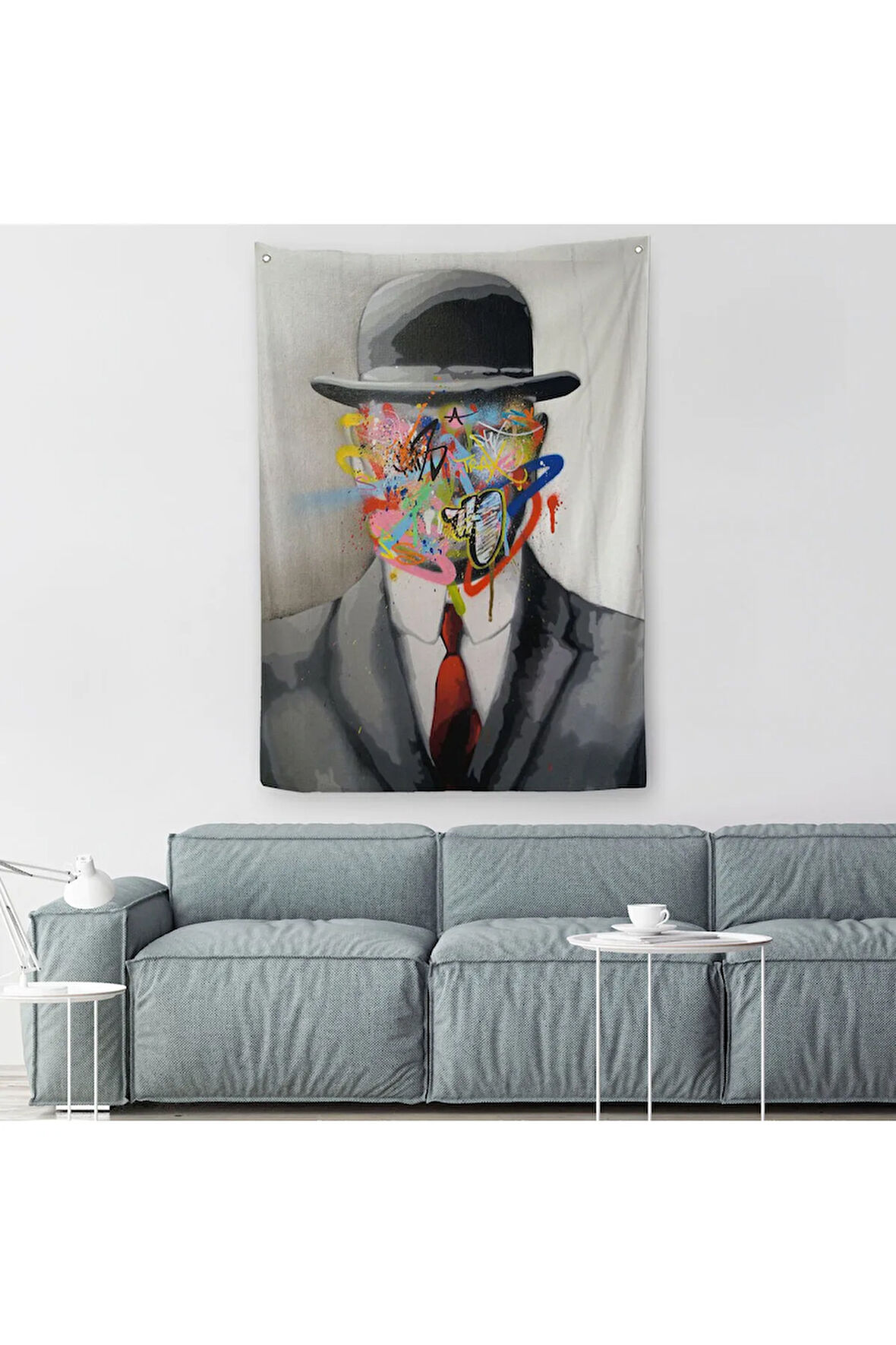 Rene Magritte Ünlü Resim “İnsanın Oğlu” Graffiti Pop Art Duvar Örtüsü - Halısı-6316