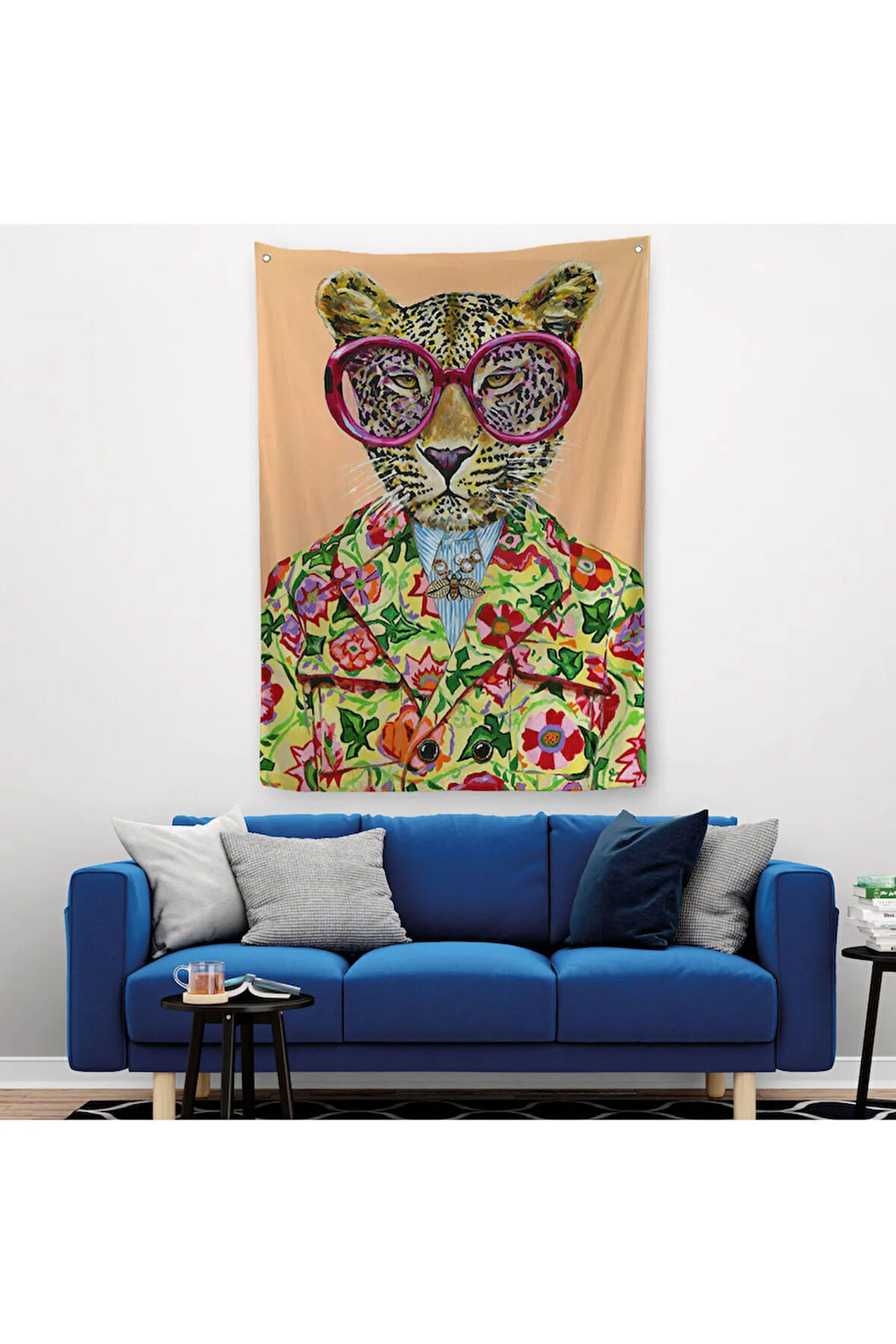 Kokoş Leopar, Çiçek Taçlı Sosyetik Leopar Duvar Örtüsü - Halısı -6325