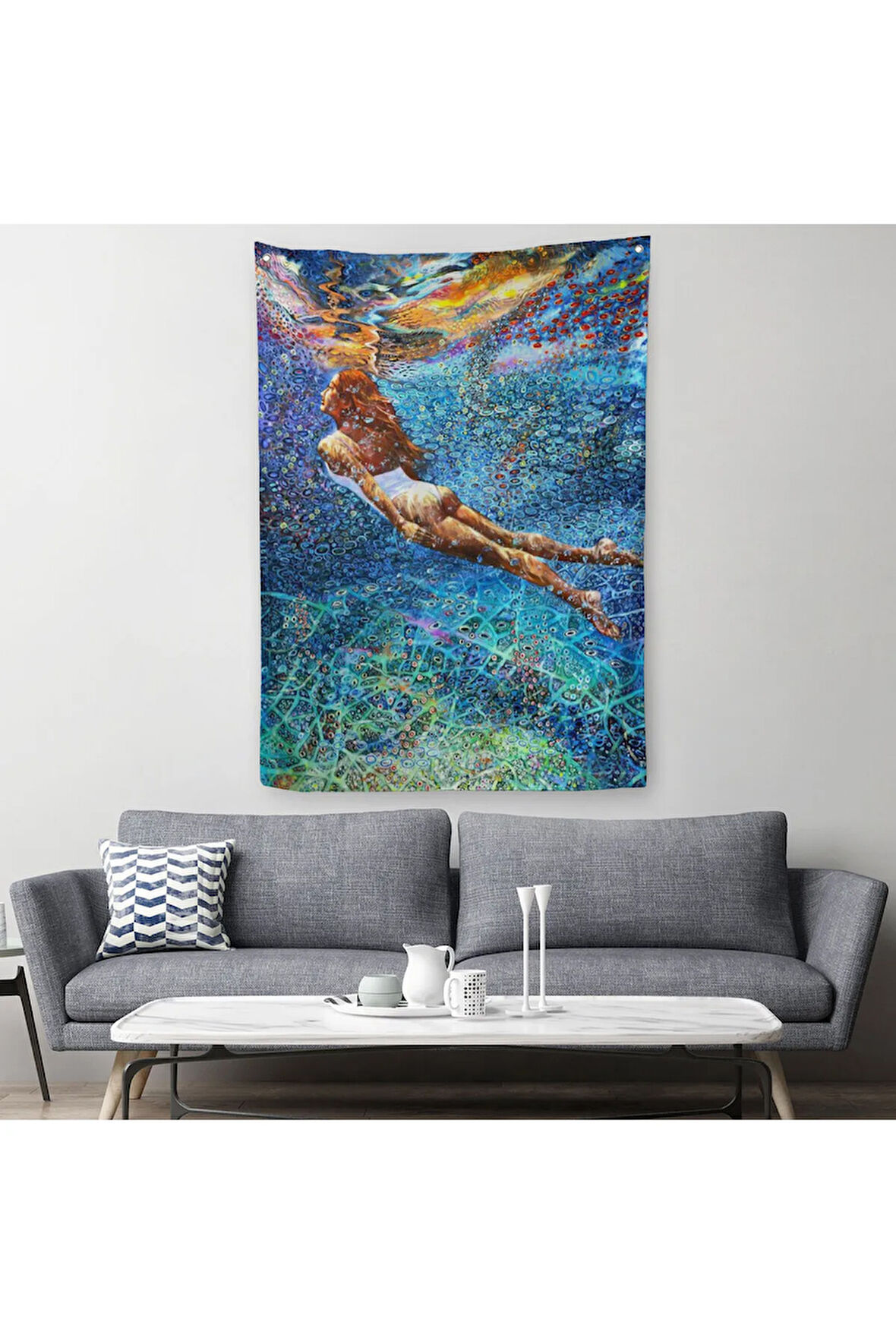 Su Altında Yüzen Kız Duvar Örtüsü-Halısı-6334