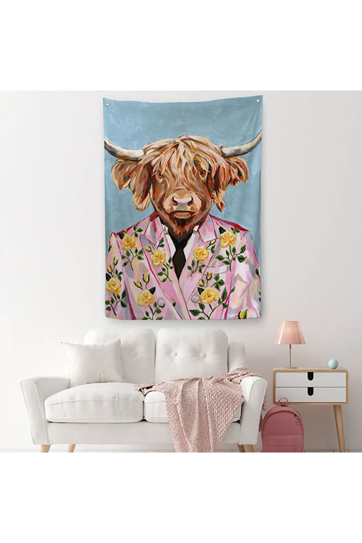 Pembe Ceketli Boğa Duvar Örtüsü-Halısı-6350