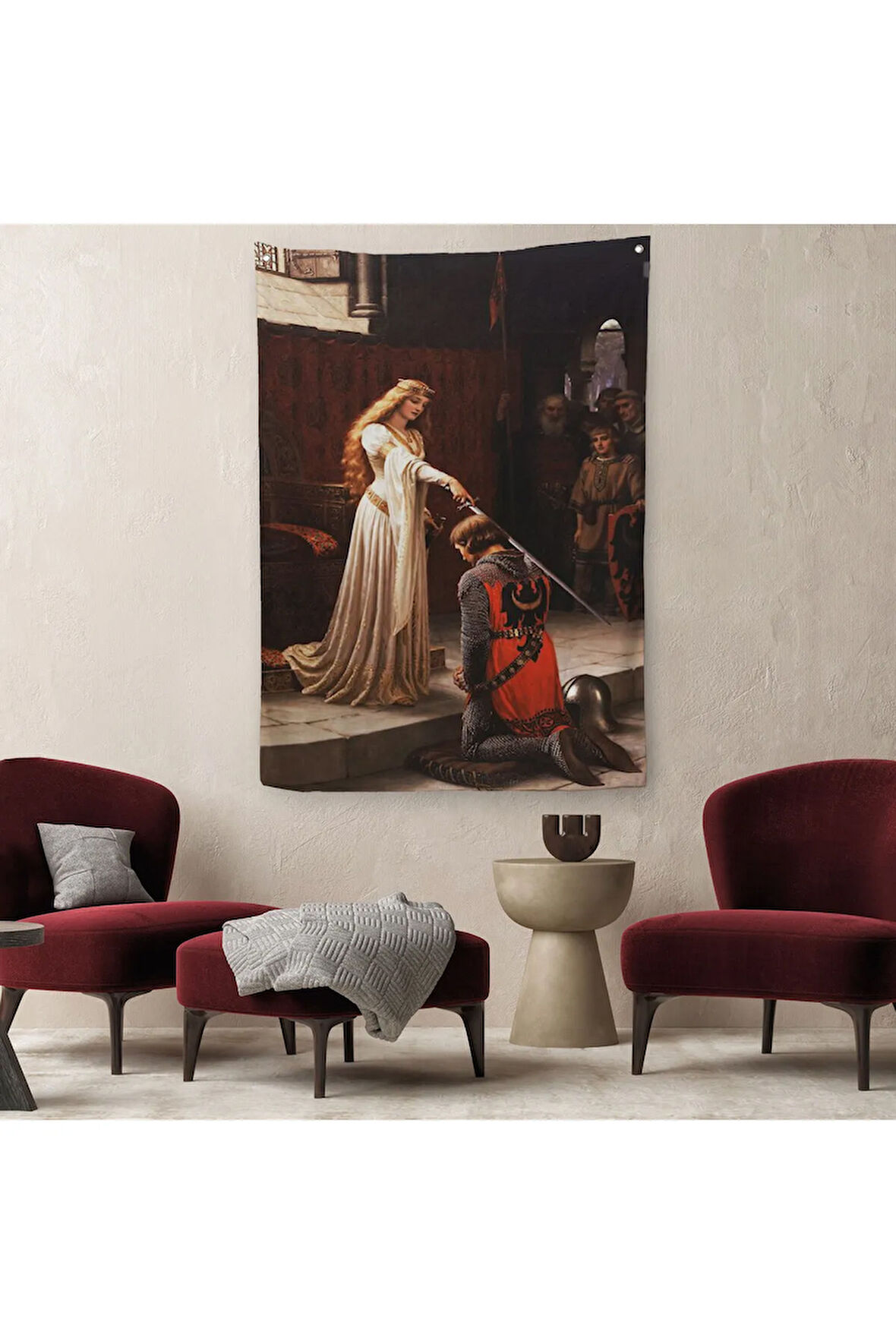 The Accolade - Edmund Blair Leighton Şövalyenin Kraliçeye Sadakat Duvar Örtüsü-Halısı-6364