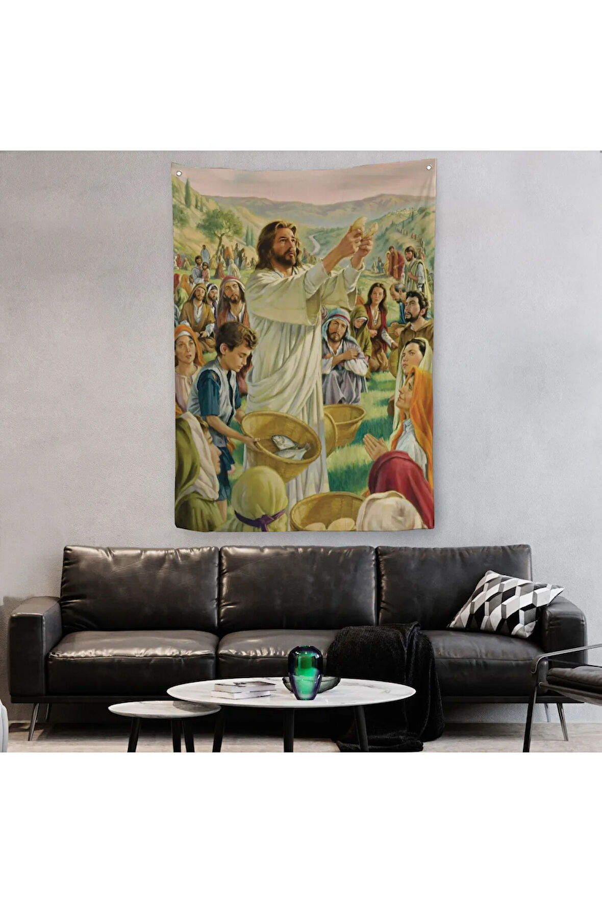 Rab İsa Binlerce Kişiyi Birkaç Ekmek ve Balıkla Doyuruyor Duvar Örtüsü-Halısı Jesus Christ -6386