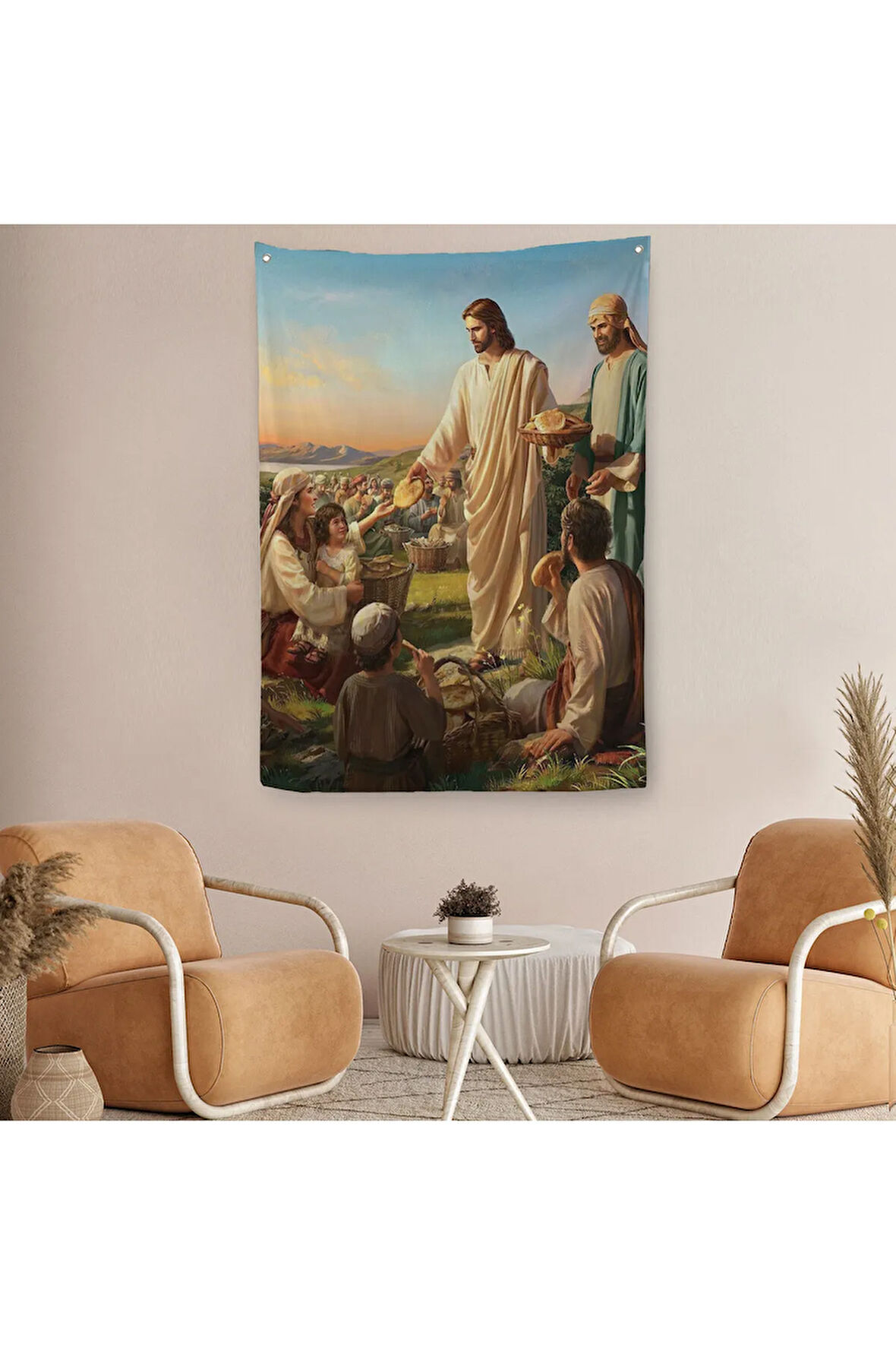 Rab İsa Binlerce Kişiyi Birkaç Ekmek İle Doyuruyor Duvar Örtüsü-Halısı Jesus Christ -6391