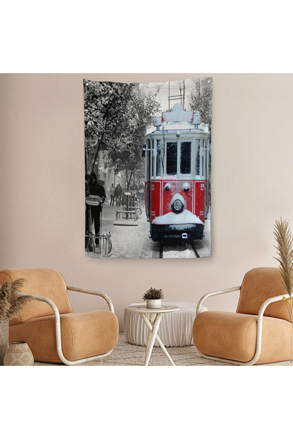 Karlı Bir İstiklal Caddesi ve Nostaljik Tramvay Duvar Örtüsü-Halısı-6404