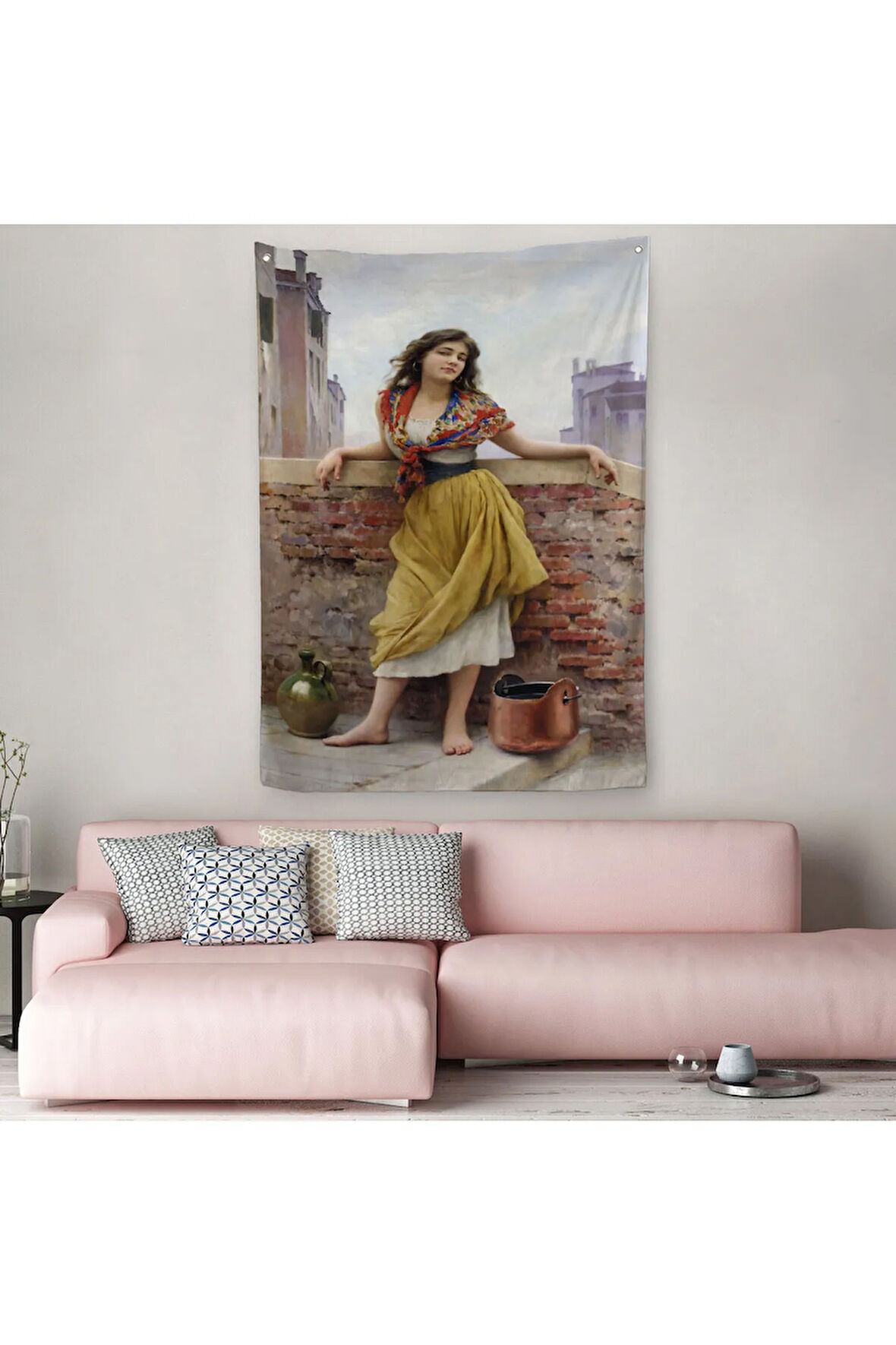 The Watercarrier Eugene de Blaas Su Taşıyan Kız Duvar Örtüsü-Halısı-6435