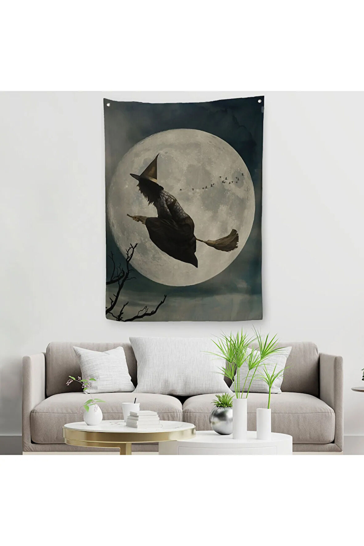 Süpürge İle Uçan Cadı, Cadılar Bayramı Helloven Duvar Örtüsü-Halısı -6481